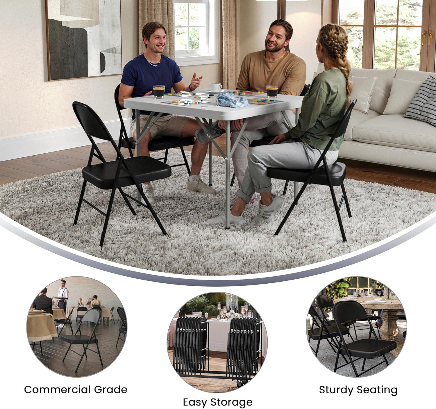imageFlash Furniture 4 Pack HERCULES Series Double Braced Red Metal Folding ChairBlack