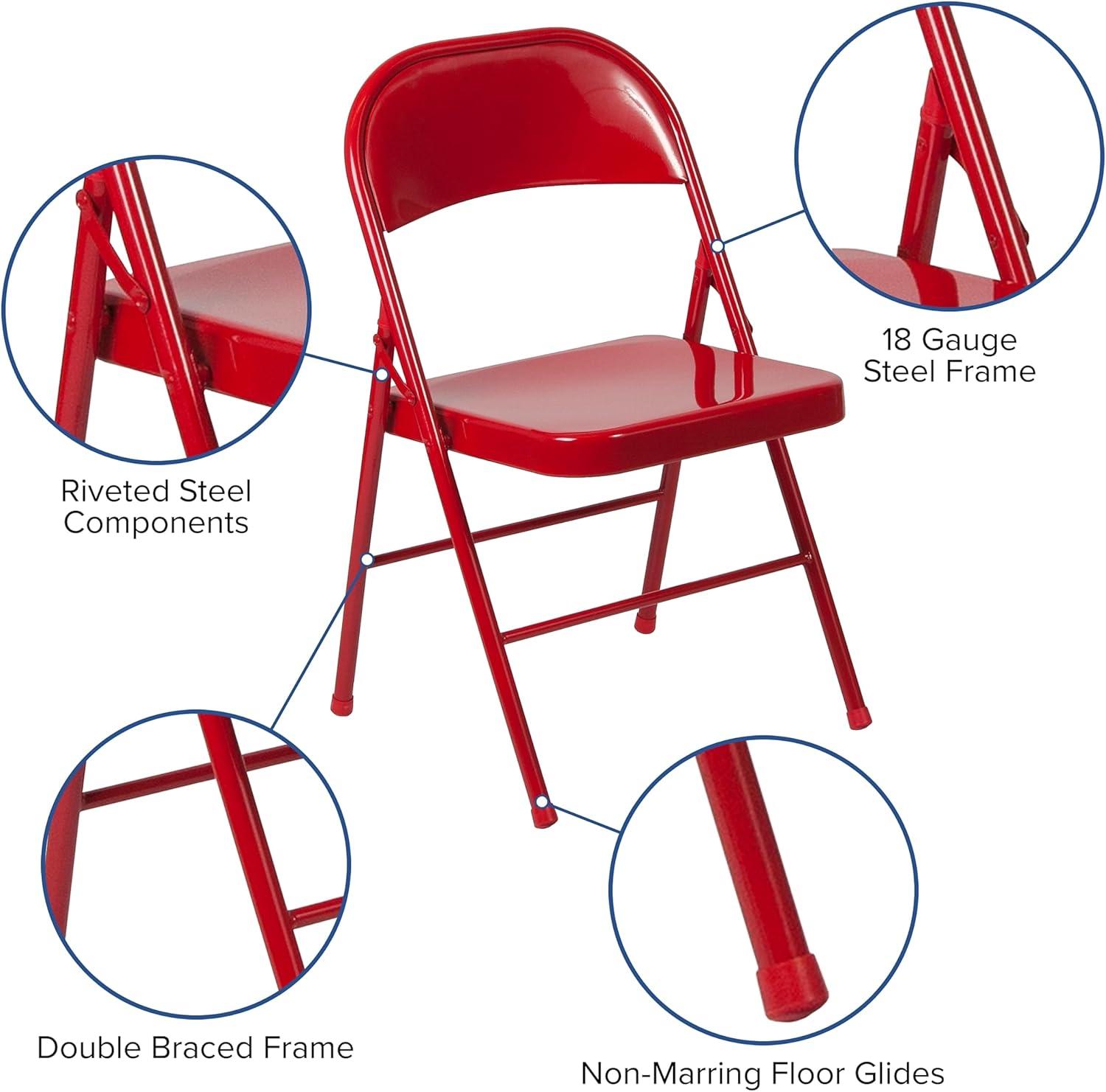 imageFlash Furniture 4 Pack HERCULES Series Double Braced Red Metal Folding ChairRed