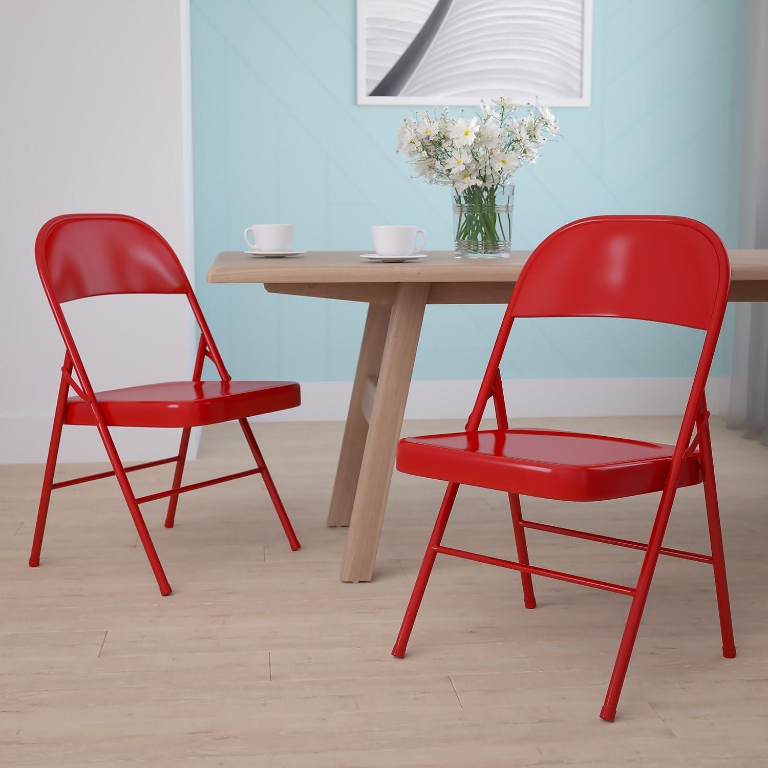 imageFlash Furniture 4 Pack HERCULES Series Double Braced Red Metal Folding ChairRed