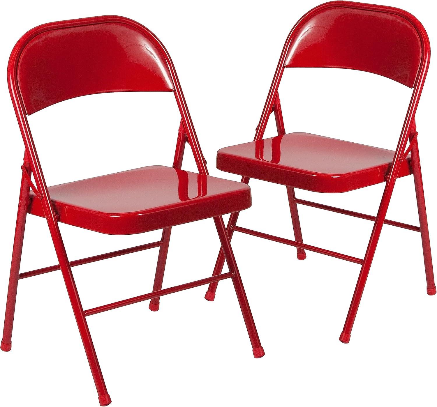 imageFlash Furniture 4 Pack HERCULES Series Double Braced Red Metal Folding ChairRed