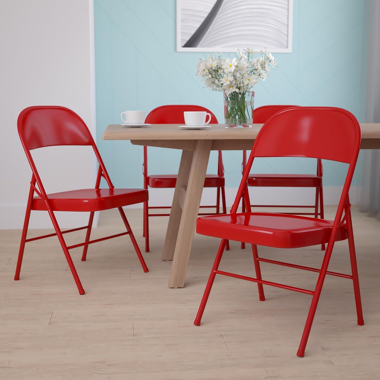 imageFlash Furniture 4 Pack HERCULES Series Double Braced Red Metal Folding ChairRed