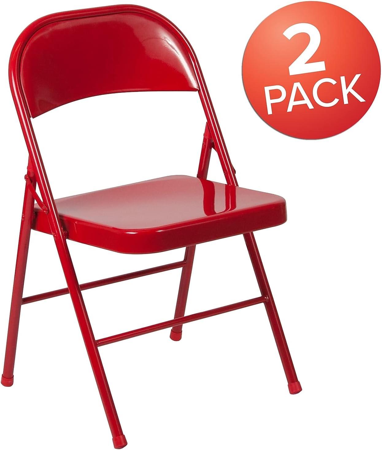 imageFlash Furniture 4 Pack HERCULES Series Double Braced Red Metal Folding ChairRed