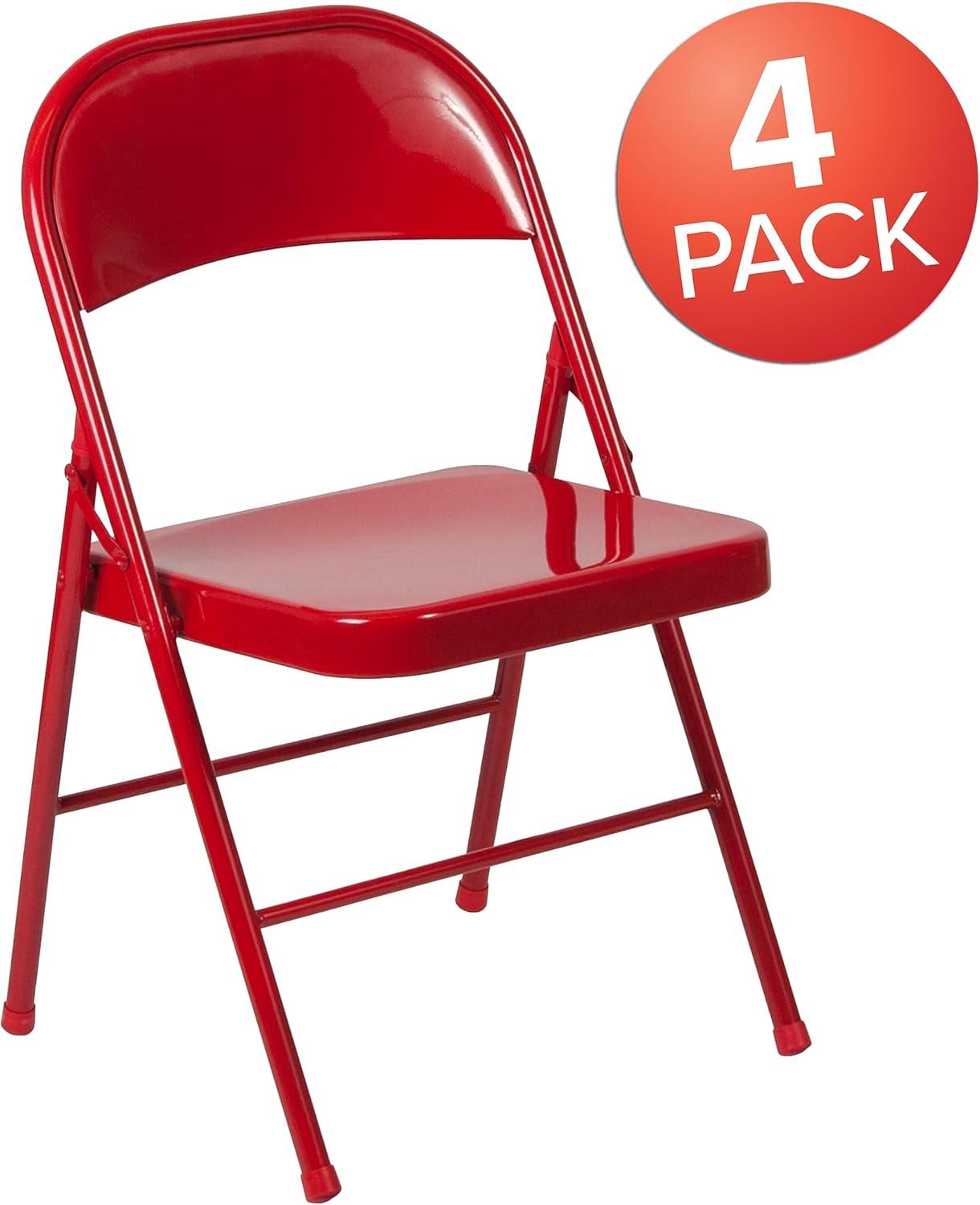 imageFlash Furniture 4 Pack HERCULES Series Double Braced Red Metal Folding ChairRed