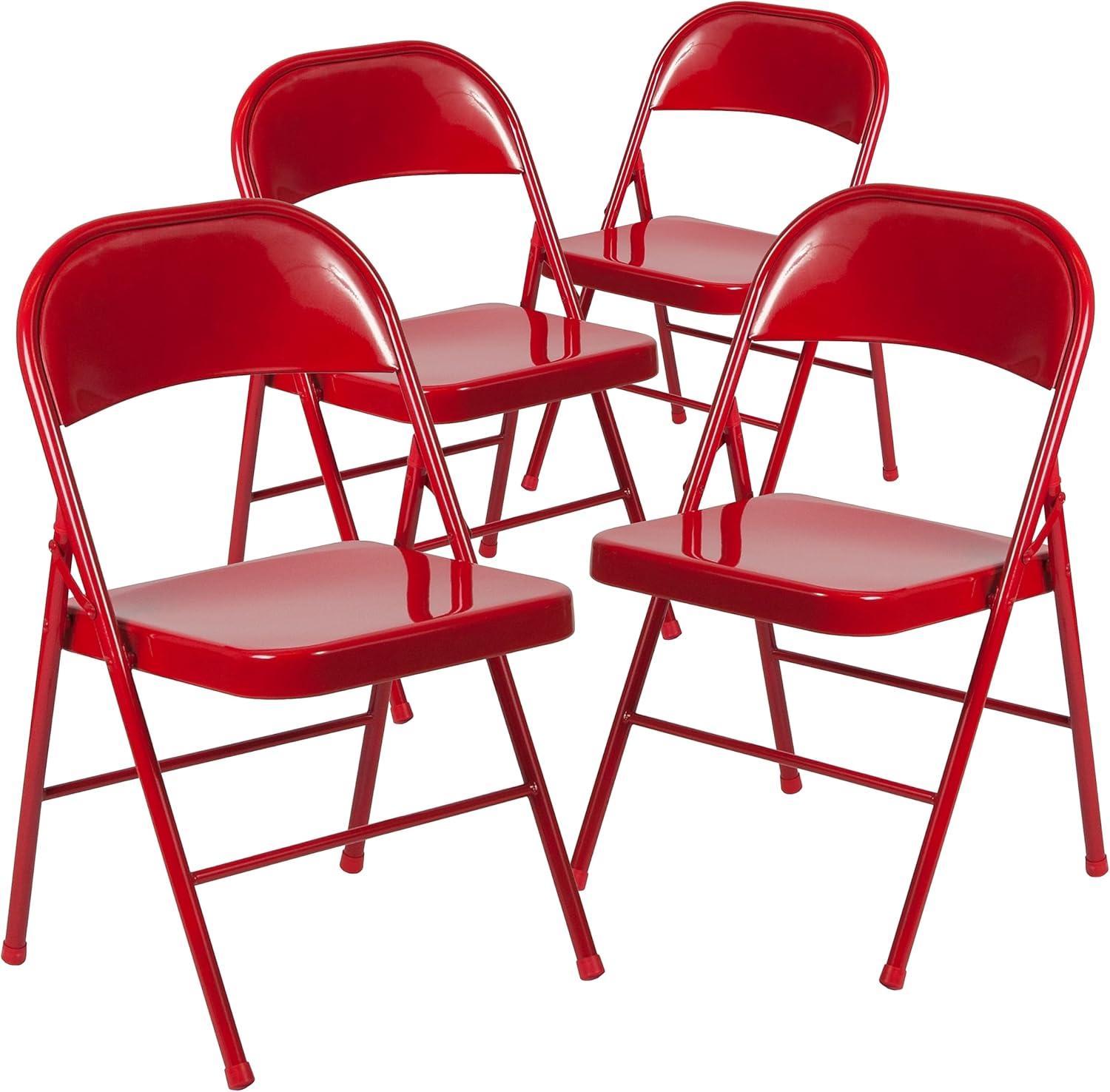 imageFlash Furniture 4 Pack HERCULES Series Double Braced Red Metal Folding ChairRed