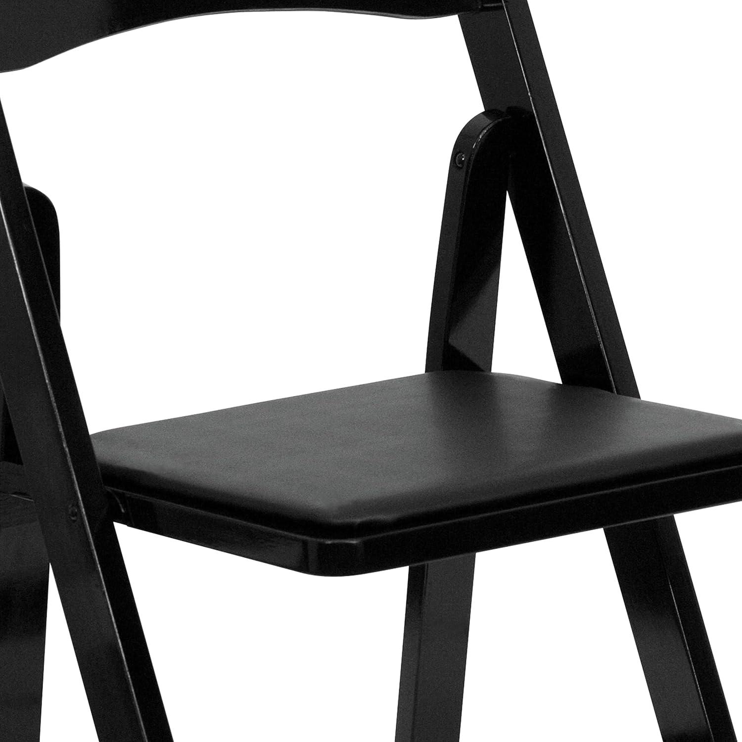 imageFlash Furniture 4 Pack HERCULES Series Fruitwood Wood Folding Chair with Vinyl Padded SeatBlack