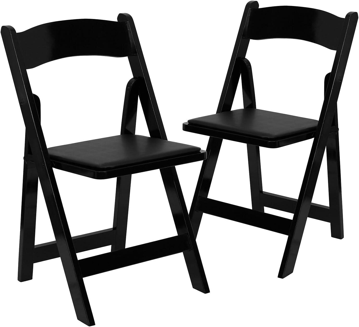imageFlash Furniture 4 Pack HERCULES Series Fruitwood Wood Folding Chair with Vinyl Padded SeatBlack
