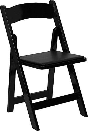 imageFlash Furniture 4 Pack HERCULES Series Fruitwood Wood Folding Chair with Vinyl Padded SeatBlack