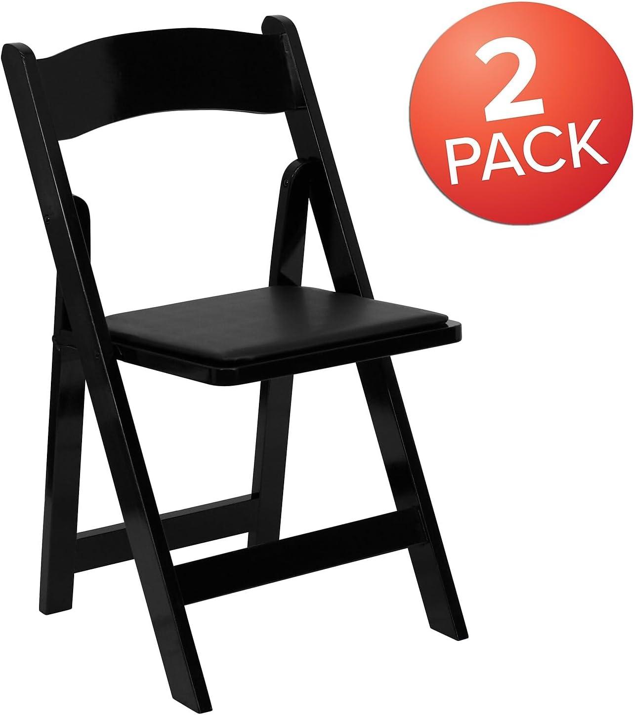 imageFlash Furniture 4 Pack HERCULES Series Fruitwood Wood Folding Chair with Vinyl Padded SeatBlack