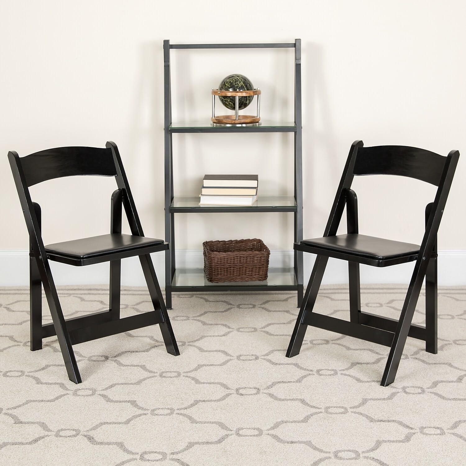 imageFlash Furniture 4 Pack HERCULES Series Fruitwood Wood Folding Chair with Vinyl Padded SeatBlack