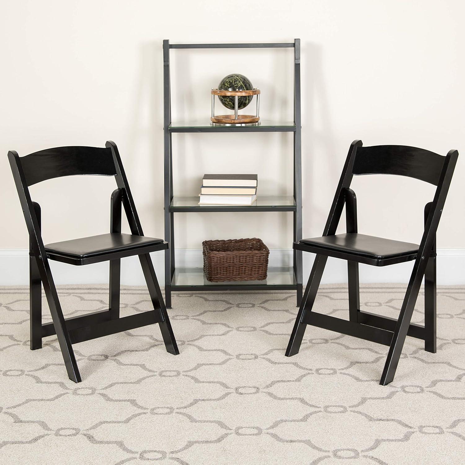 imageFlash Furniture 4 Pack HERCULES Series Fruitwood Wood Folding Chair with Vinyl Padded SeatBlack
