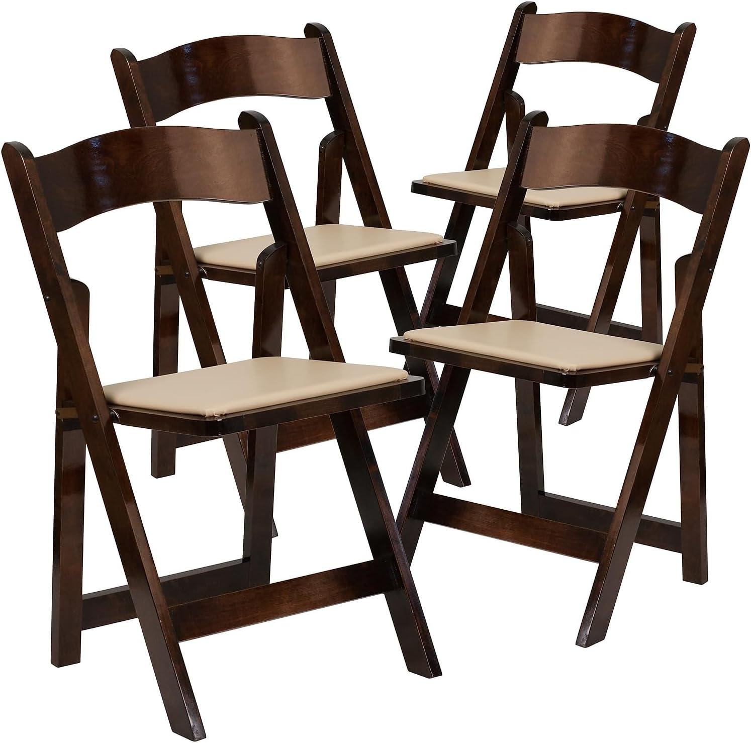 imageFlash Furniture 4 Pack HERCULES Series Fruitwood Wood Folding Chair with Vinyl Padded SeatFruitwood