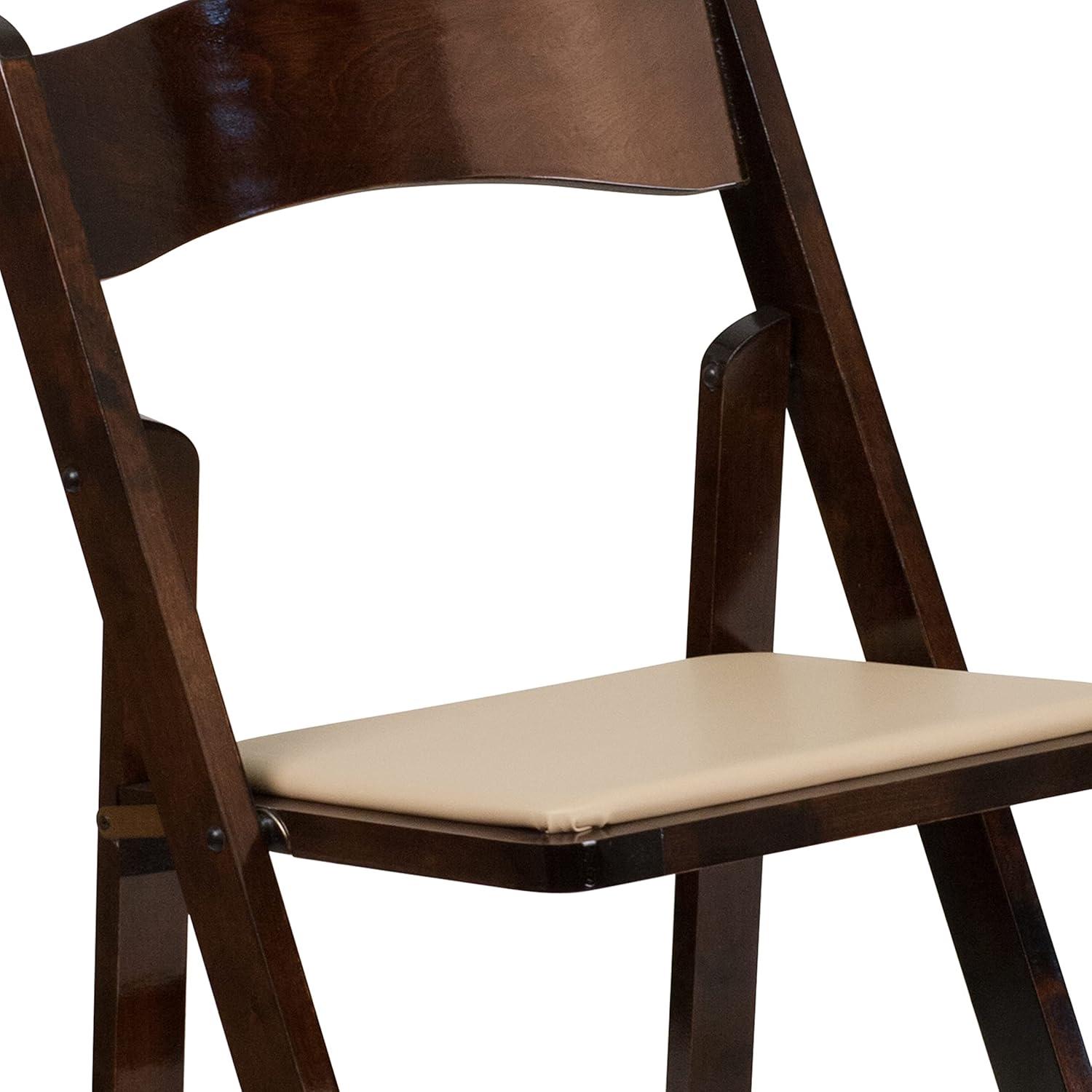 imageFlash Furniture 4 Pack HERCULES Series Fruitwood Wood Folding Chair with Vinyl Padded SeatFruitwood