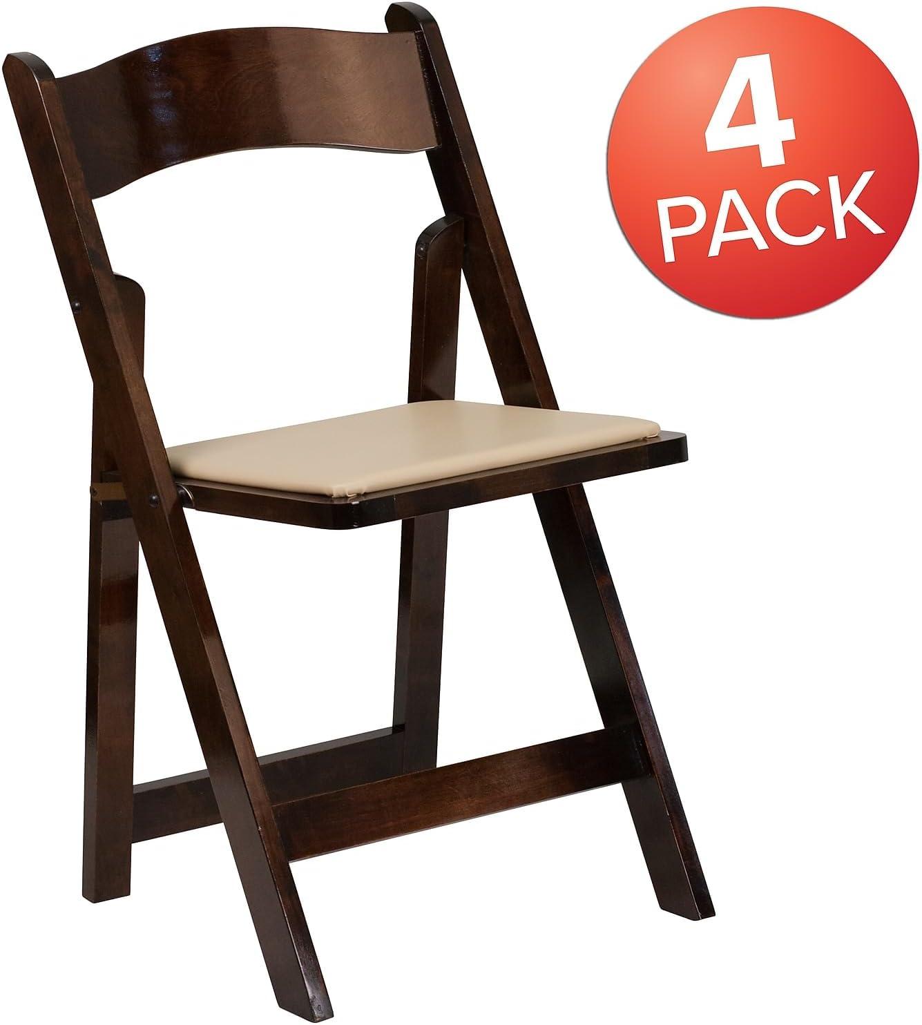 imageFlash Furniture 4 Pack HERCULES Series Fruitwood Wood Folding Chair with Vinyl Padded SeatFruitwood