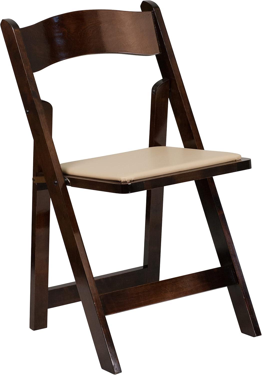 imageFlash Furniture 4 Pack HERCULES Series Fruitwood Wood Folding Chair with Vinyl Padded SeatFruitwood