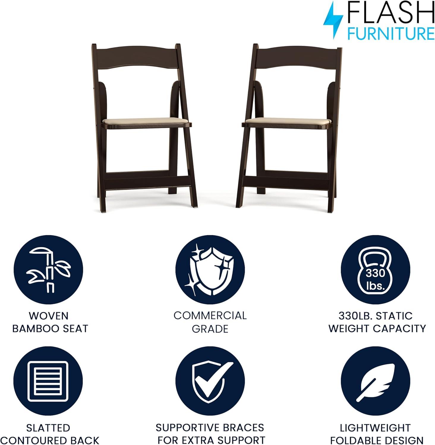 imageFlash Furniture 4 Pack HERCULES Series Fruitwood Wood Folding Chair with Vinyl Padded SeatFruitwood