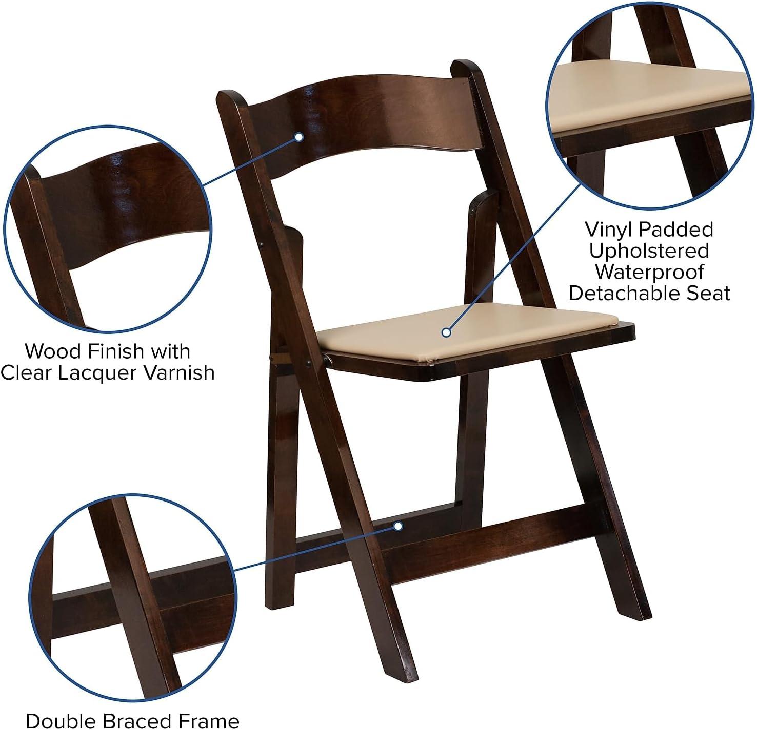 imageFlash Furniture 4 Pack HERCULES Series Fruitwood Wood Folding Chair with Vinyl Padded SeatFruitwood