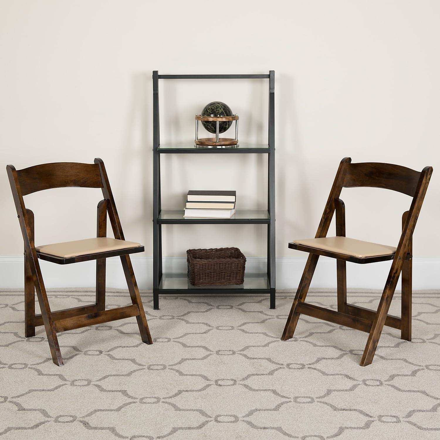 imageFlash Furniture 4 Pack HERCULES Series Fruitwood Wood Folding Chair with Vinyl Padded SeatFruitwood
