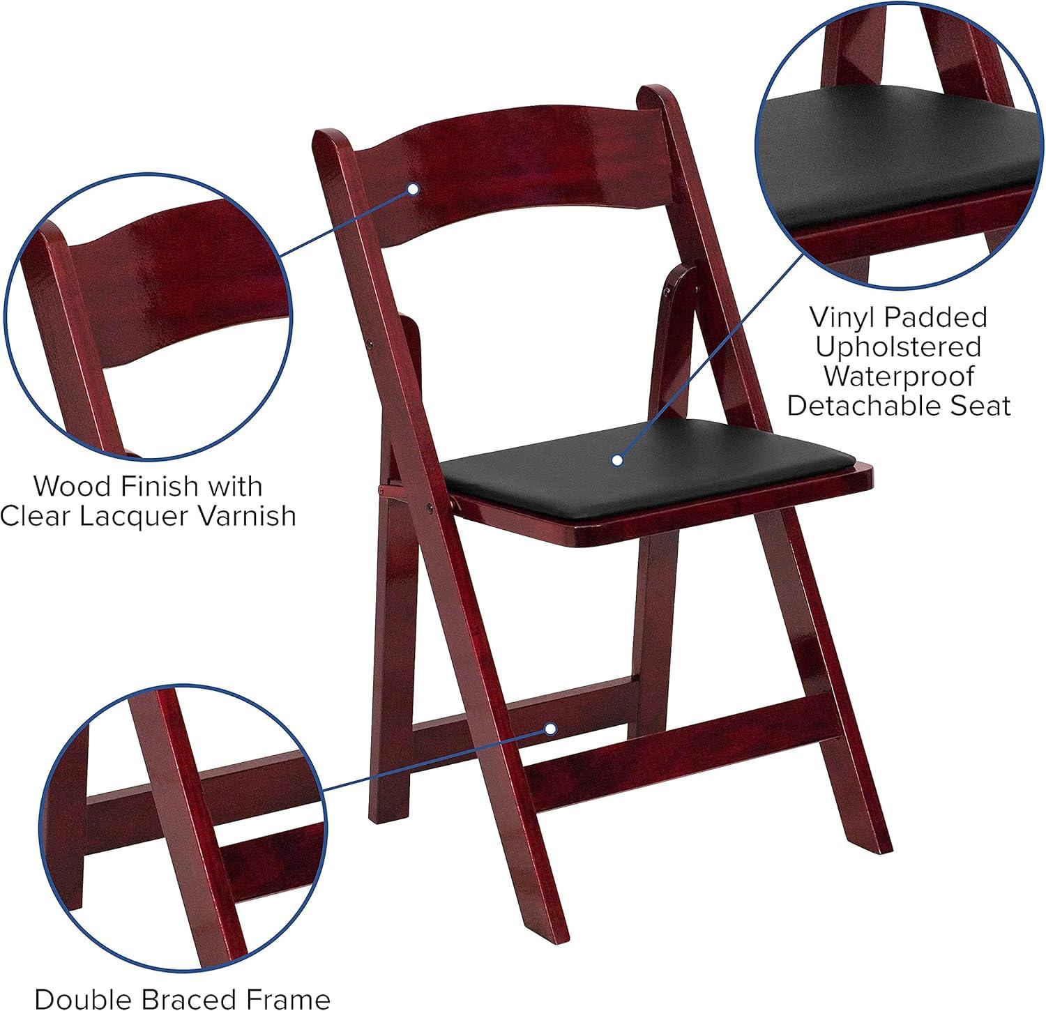 imageFlash Furniture 4 Pack HERCULES Series Fruitwood Wood Folding Chair with Vinyl Padded SeatMahogany