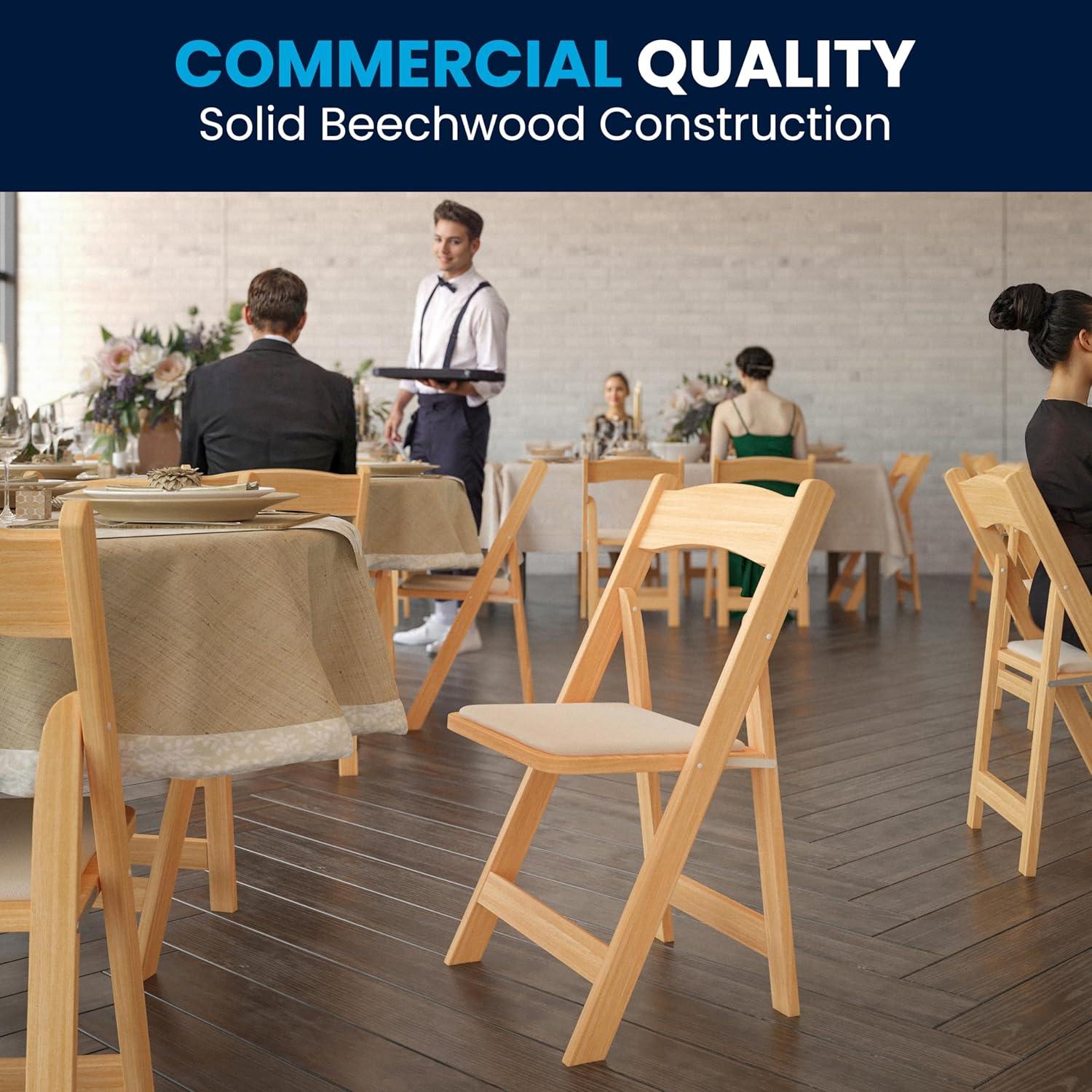 imageFlash Furniture 4 Pack HERCULES Series Fruitwood Wood Folding Chair with Vinyl Padded SeatNatural