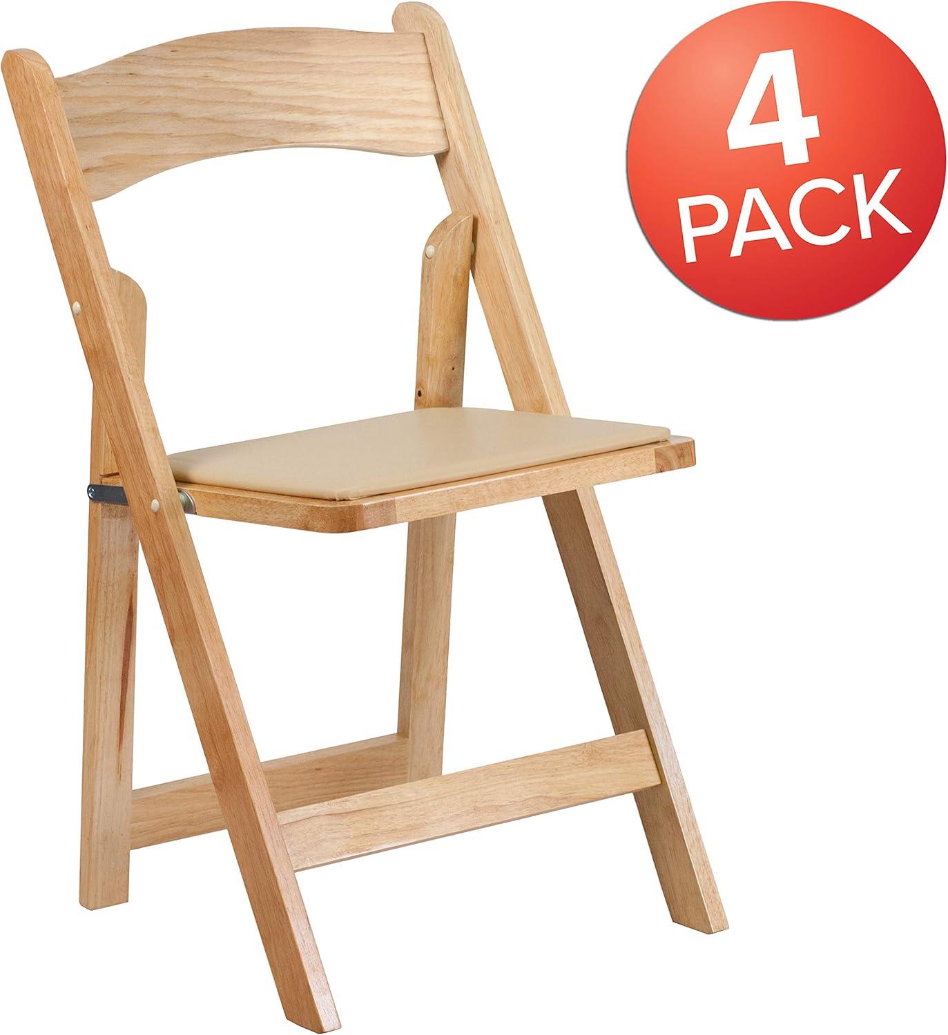 imageFlash Furniture 4 Pack HERCULES Series Fruitwood Wood Folding Chair with Vinyl Padded SeatNatural