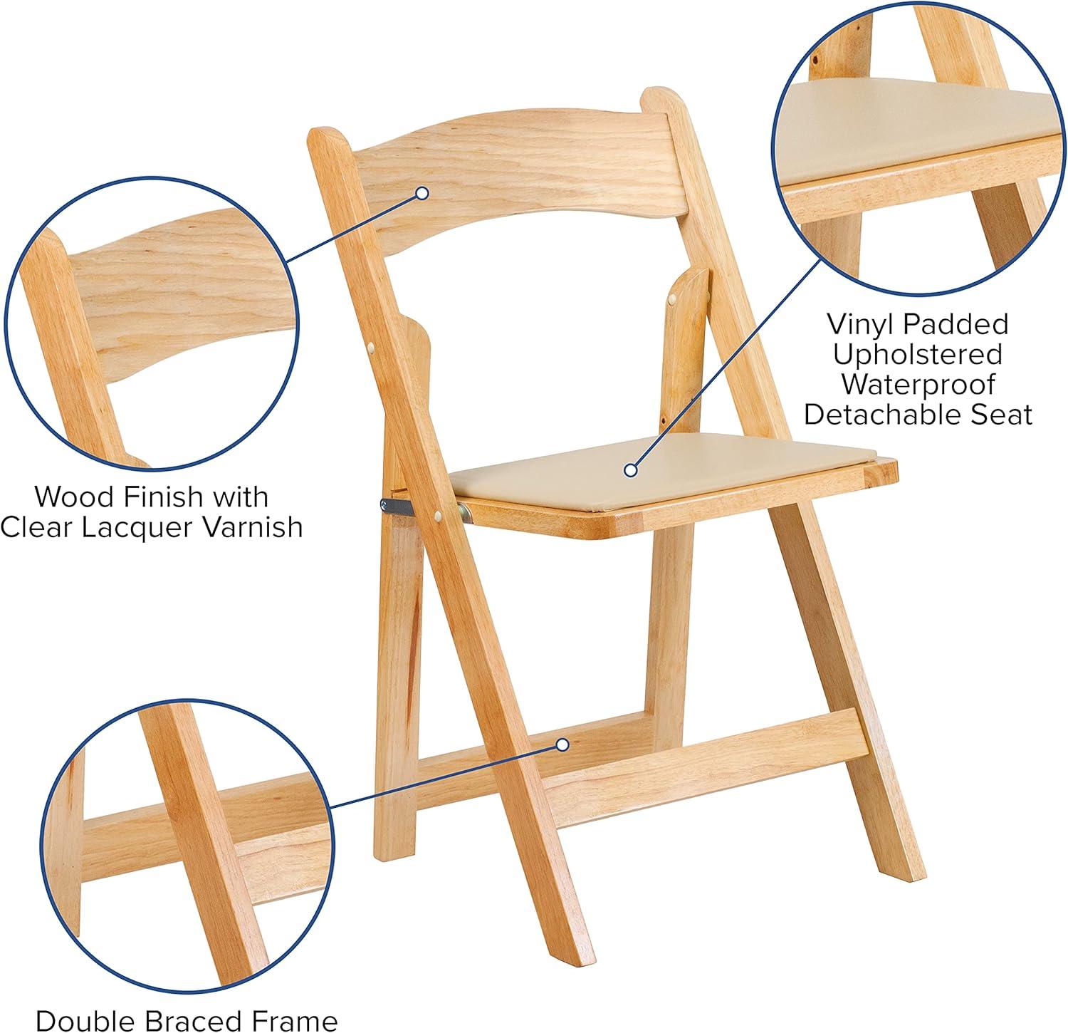 imageFlash Furniture 4 Pack HERCULES Series Fruitwood Wood Folding Chair with Vinyl Padded SeatNatural