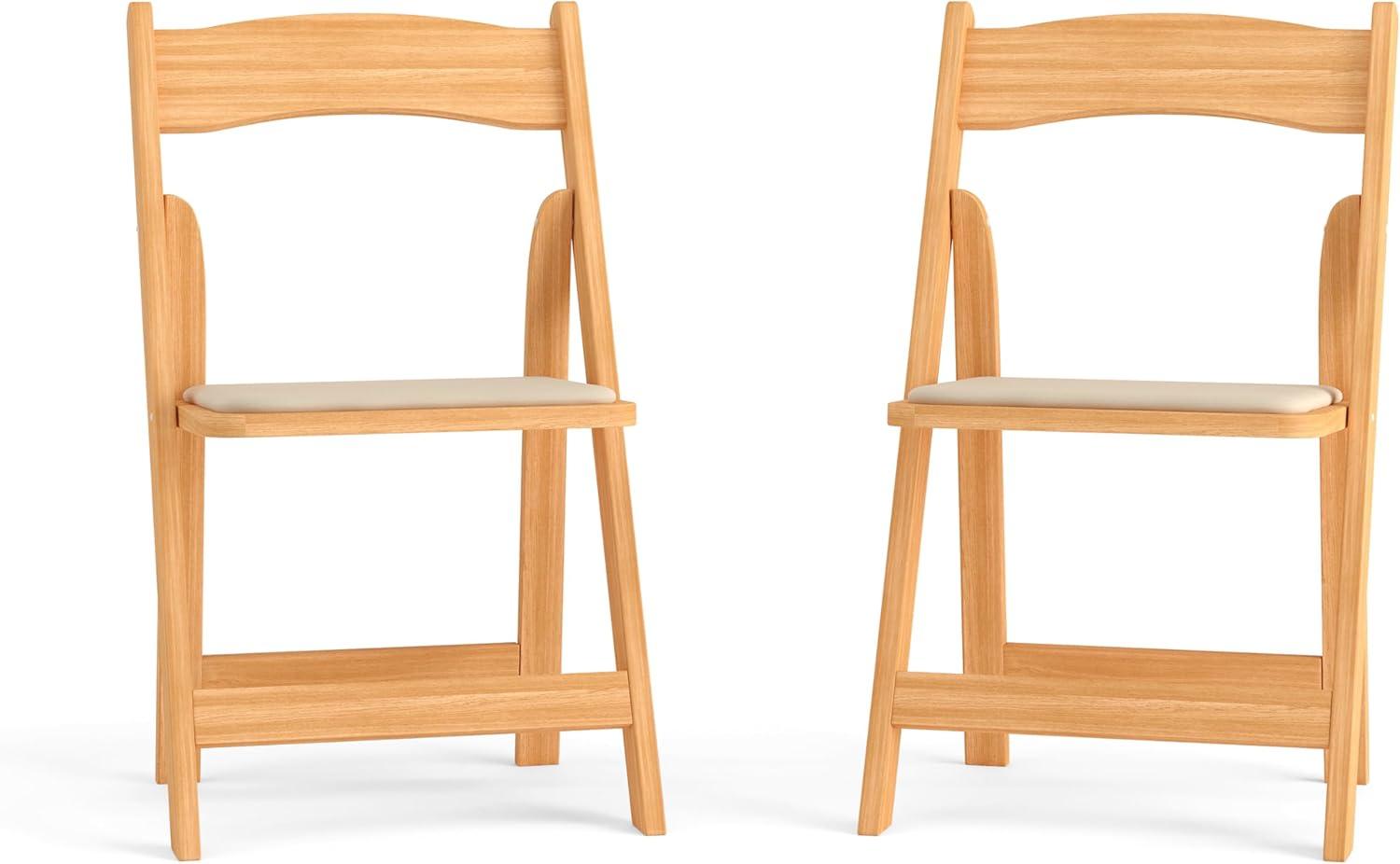 imageFlash Furniture 4 Pack HERCULES Series Fruitwood Wood Folding Chair with Vinyl Padded SeatNatural