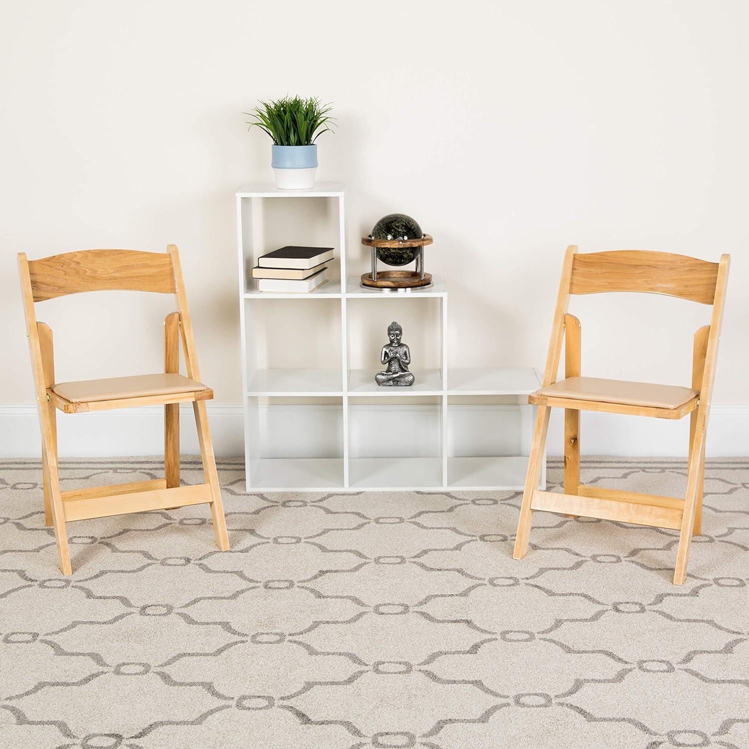 imageFlash Furniture 4 Pack HERCULES Series Fruitwood Wood Folding Chair with Vinyl Padded SeatNatural
