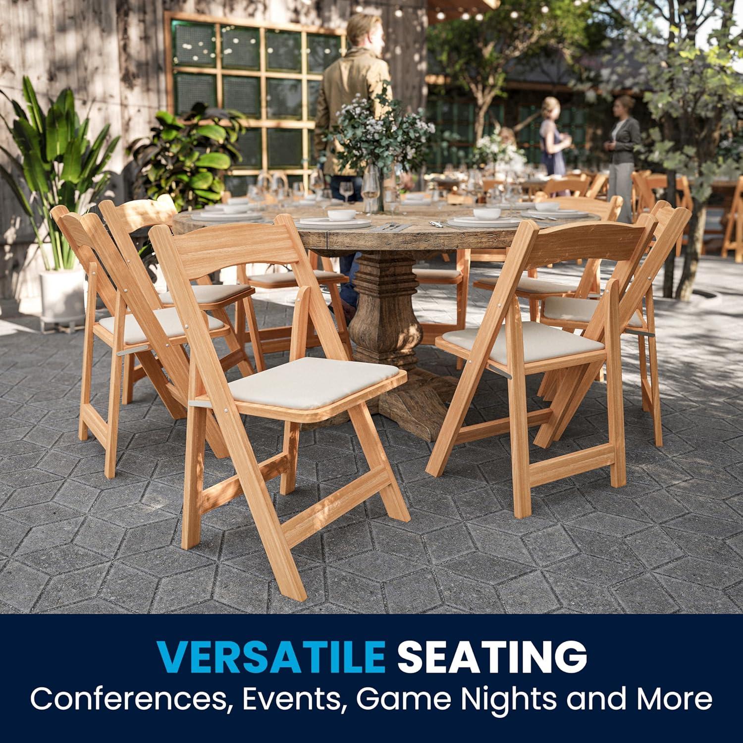 imageFlash Furniture 4 Pack HERCULES Series Fruitwood Wood Folding Chair with Vinyl Padded SeatNatural
