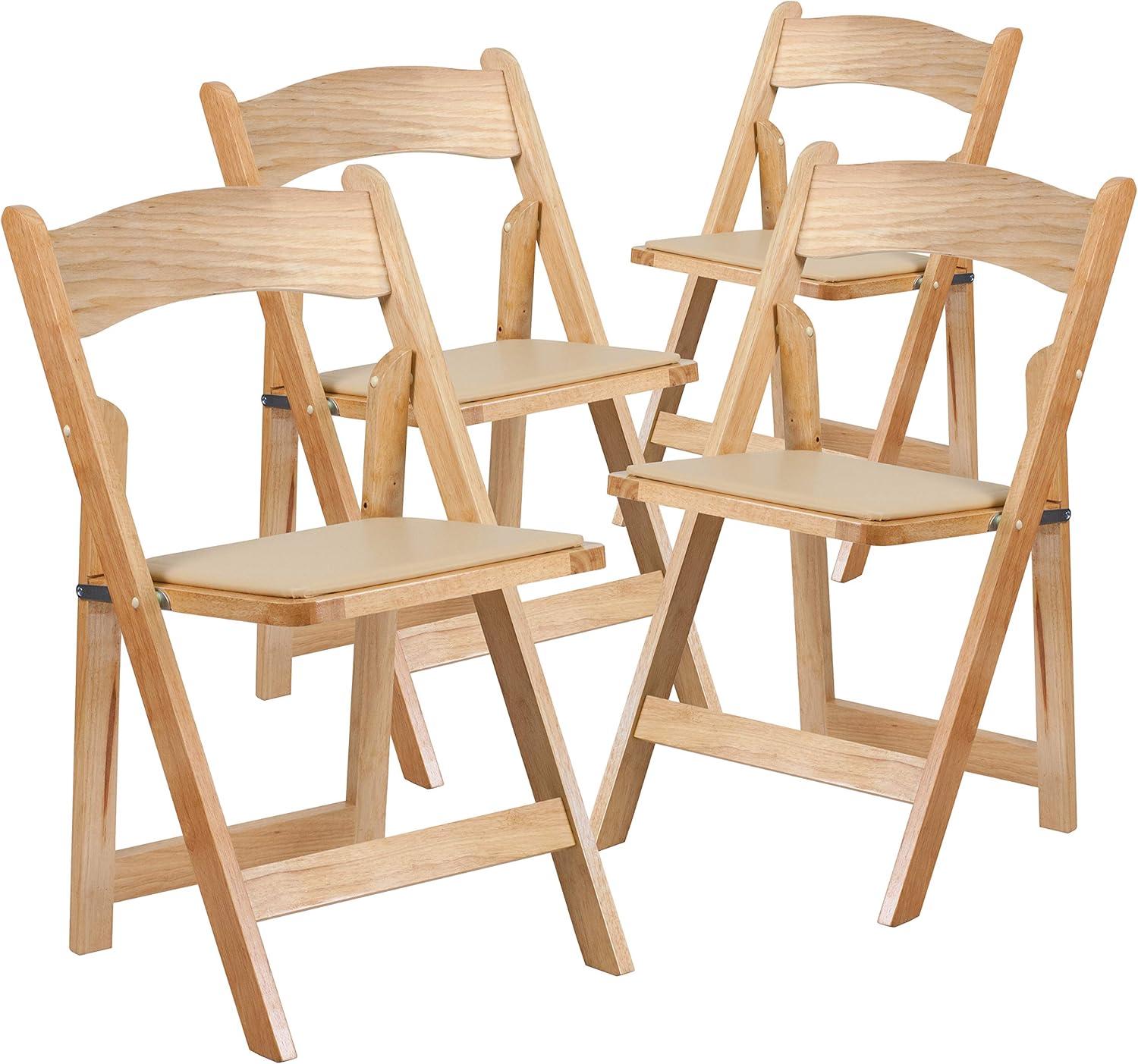 imageFlash Furniture 4 Pack HERCULES Series Fruitwood Wood Folding Chair with Vinyl Padded SeatNatural
