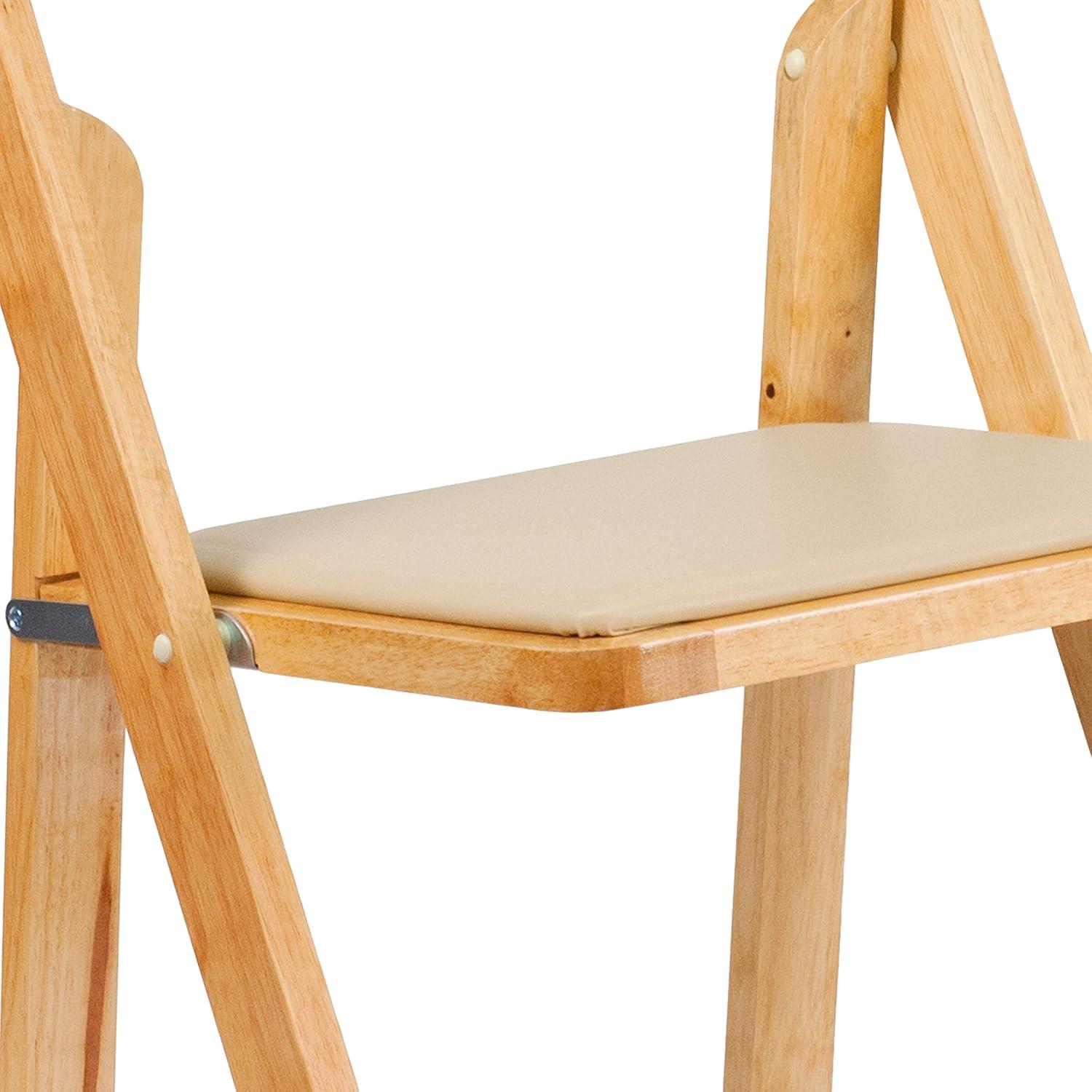 imageFlash Furniture 4 Pack HERCULES Series Fruitwood Wood Folding Chair with Vinyl Padded SeatNatural