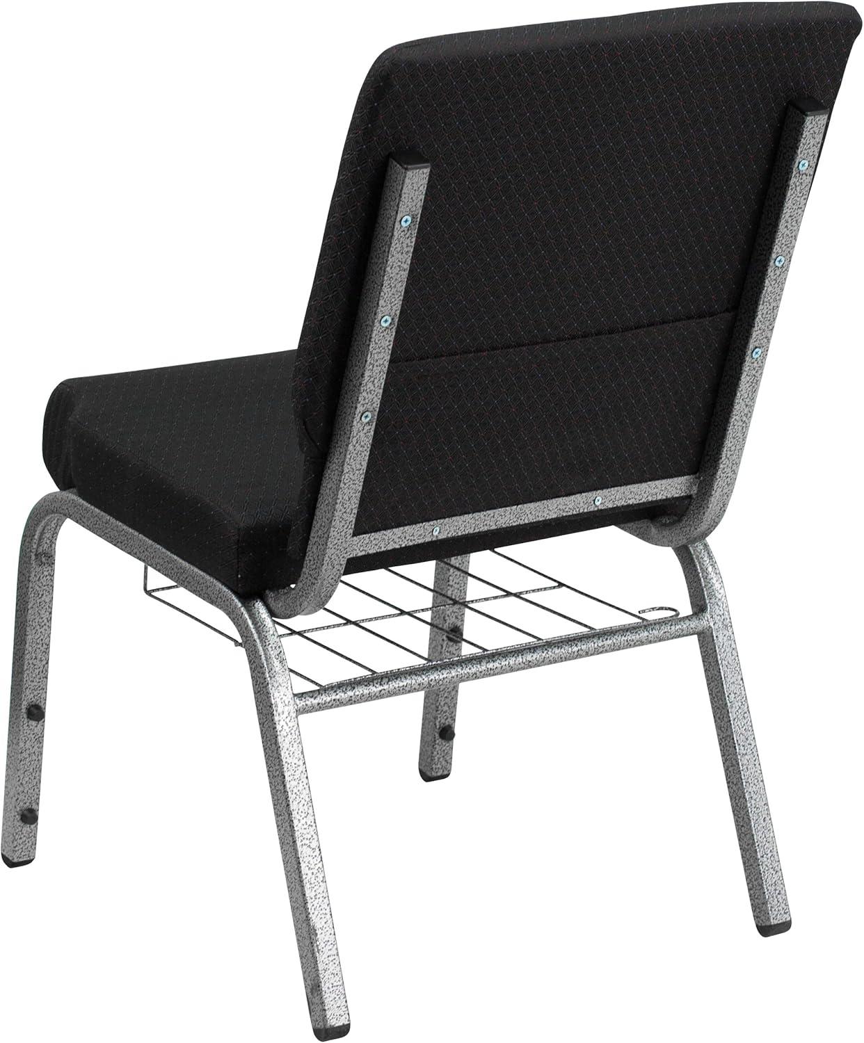 imageFlash Furniture 4 Pk HERCULES Series 185W Church Chair in Black Patterned Fabric with Cup Book Rack Silver Vein FrameBlack Patterned FabricSilver Vein Frame