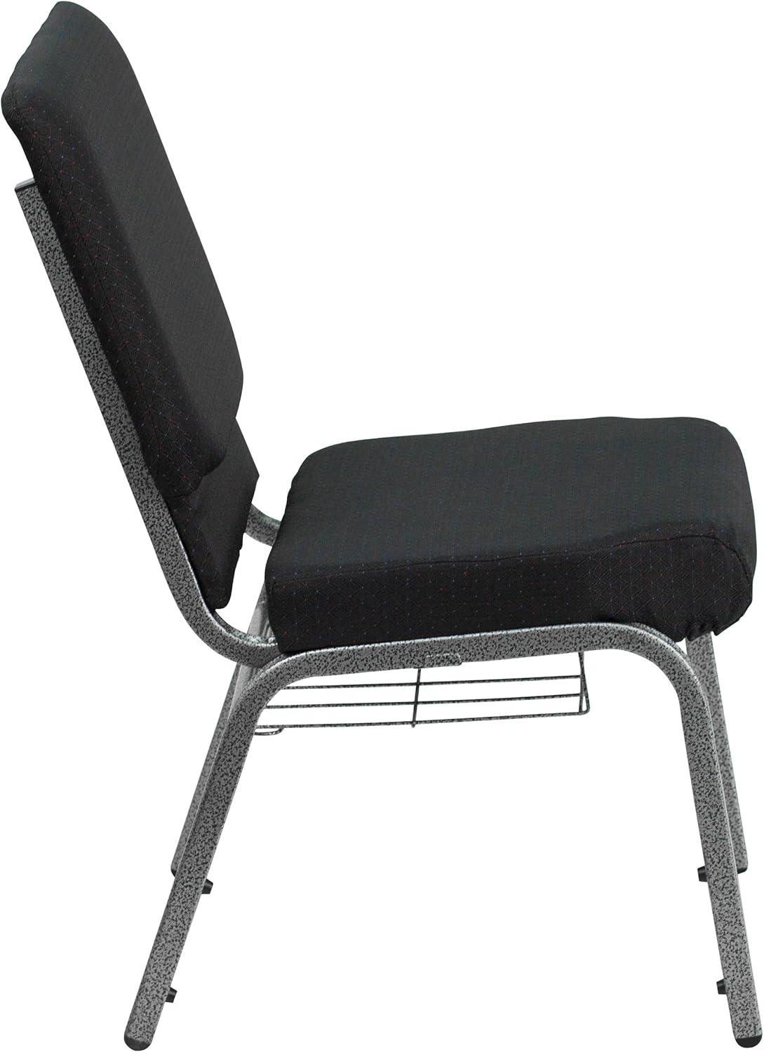 imageFlash Furniture 4 Pk HERCULES Series 185W Church Chair in Black Patterned Fabric with Cup Book Rack Silver Vein FrameBlack Patterned FabricSilver Vein Frame