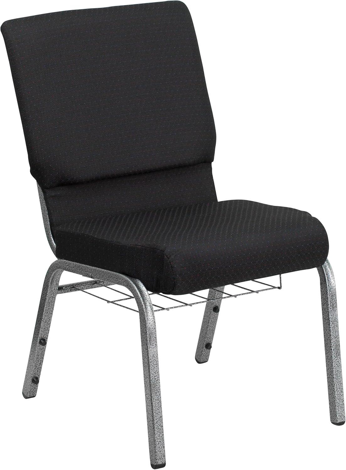 imageFlash Furniture 4 Pk HERCULES Series 185W Church Chair in Black Patterned Fabric with Cup Book Rack Silver Vein FrameBlack Patterned FabricSilver Vein Frame