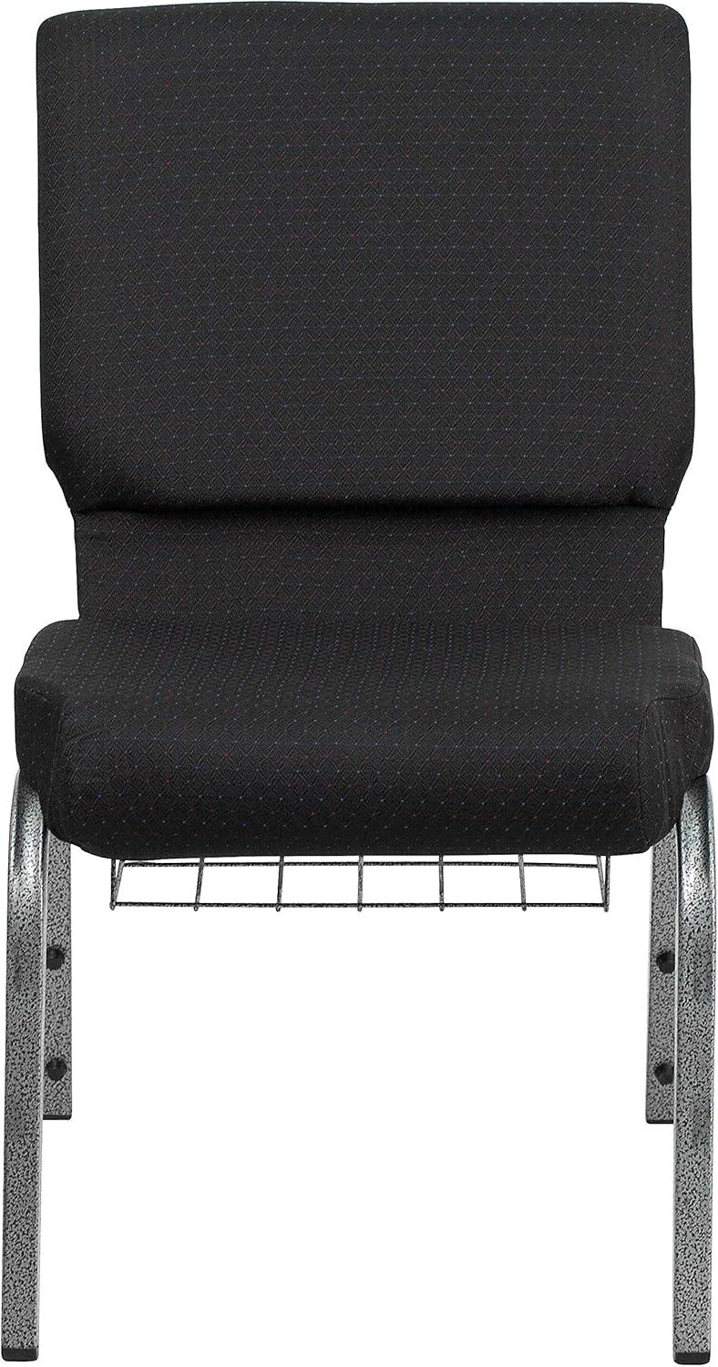imageFlash Furniture 4 Pk HERCULES Series 185W Church Chair in Black Patterned Fabric with Cup Book Rack Silver Vein FrameBlack Patterned FabricSilver Vein Frame