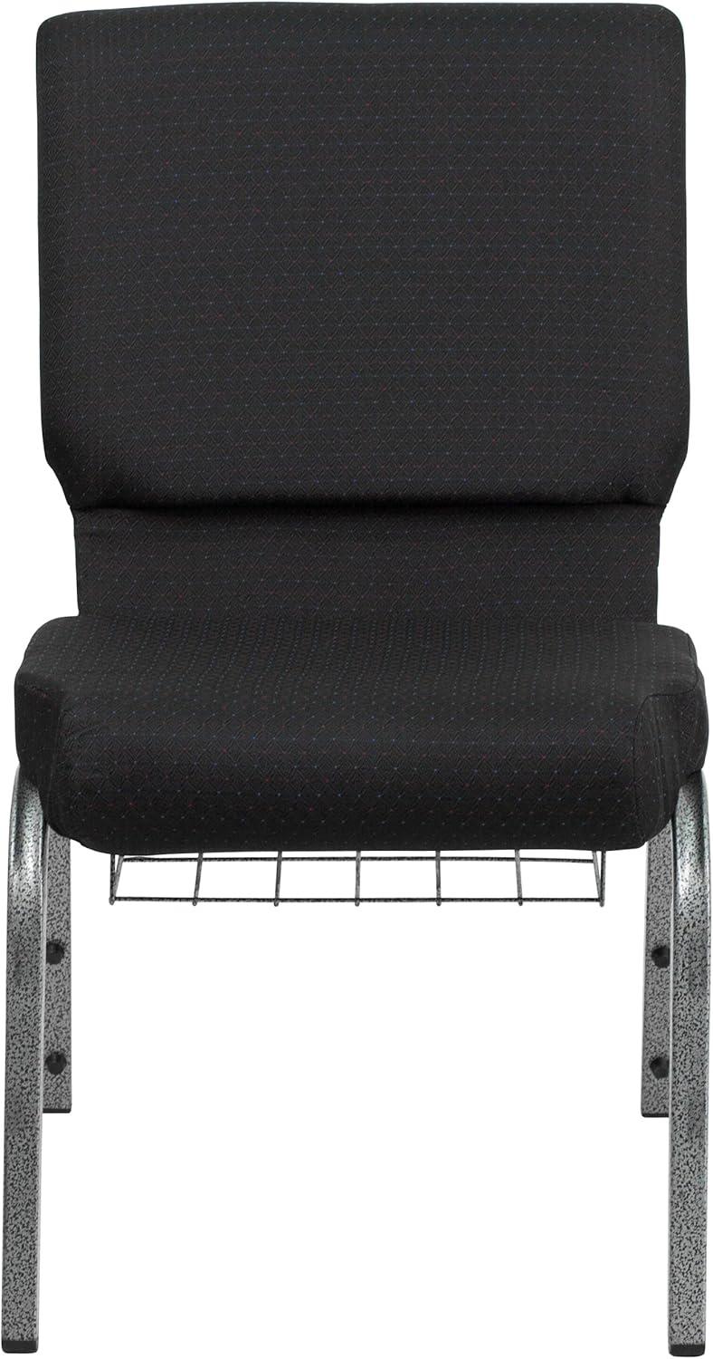 imageFlash Furniture 4 Pk HERCULES Series 185W Church Chair in Black Patterned Fabric with Cup Book Rack Silver Vein FrameBlack Patterned FabricSilver Vein Frame