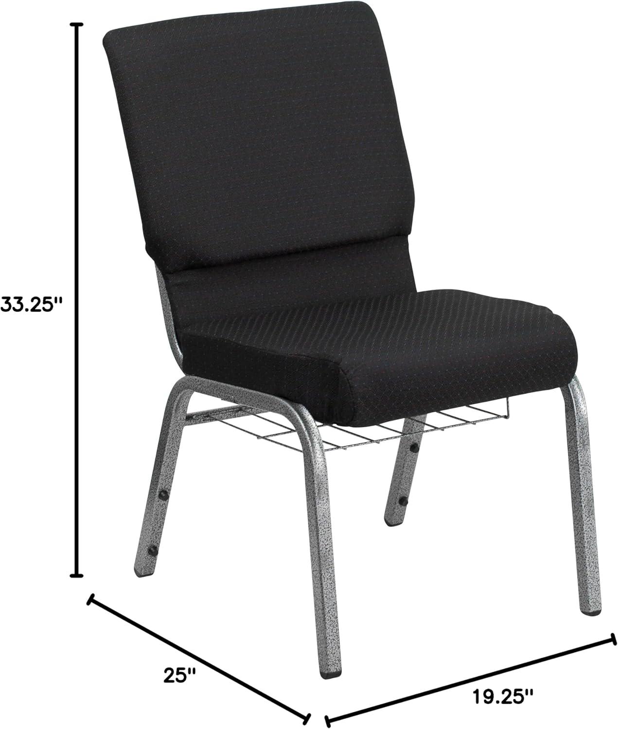 imageFlash Furniture 4 Pk HERCULES Series 185W Church Chair in Black Patterned Fabric with Cup Book Rack Silver Vein FrameBlack Patterned FabricSilver Vein Frame