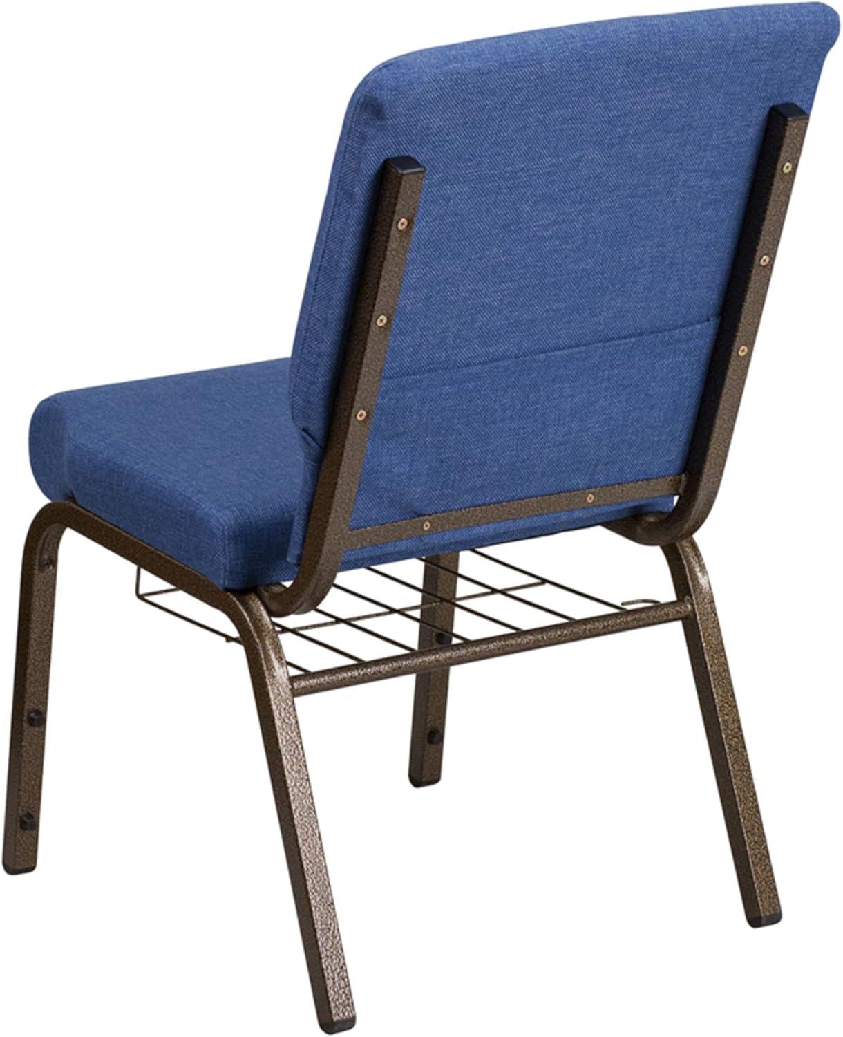 imageFlash Furniture 4 Pk HERCULES Series 185W Church Chair in Black Patterned Fabric with Cup Book Rack Silver Vein FrameBlue FabricGold Vein Frame