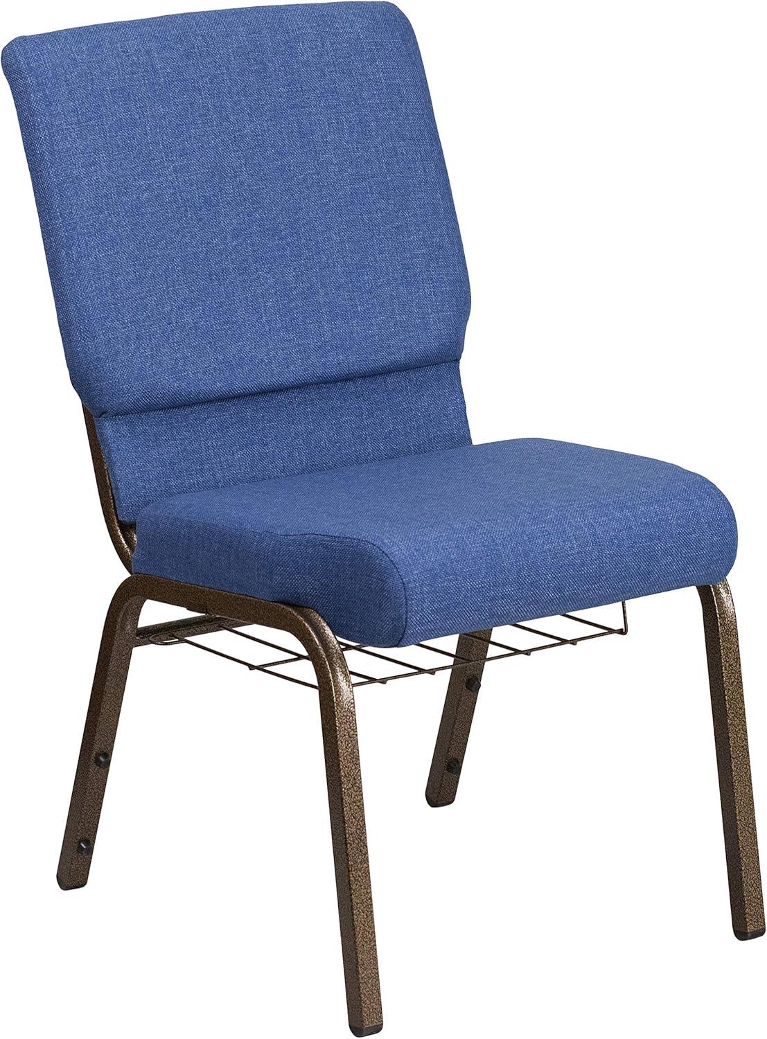 imageFlash Furniture 4 Pk HERCULES Series 185W Church Chair in Black Patterned Fabric with Cup Book Rack Silver Vein FrameBlue FabricGold Vein Frame