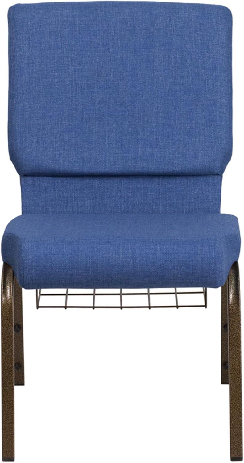 imageFlash Furniture 4 Pk HERCULES Series 185W Church Chair in Black Patterned Fabric with Cup Book Rack Silver Vein FrameBlue FabricGold Vein Frame