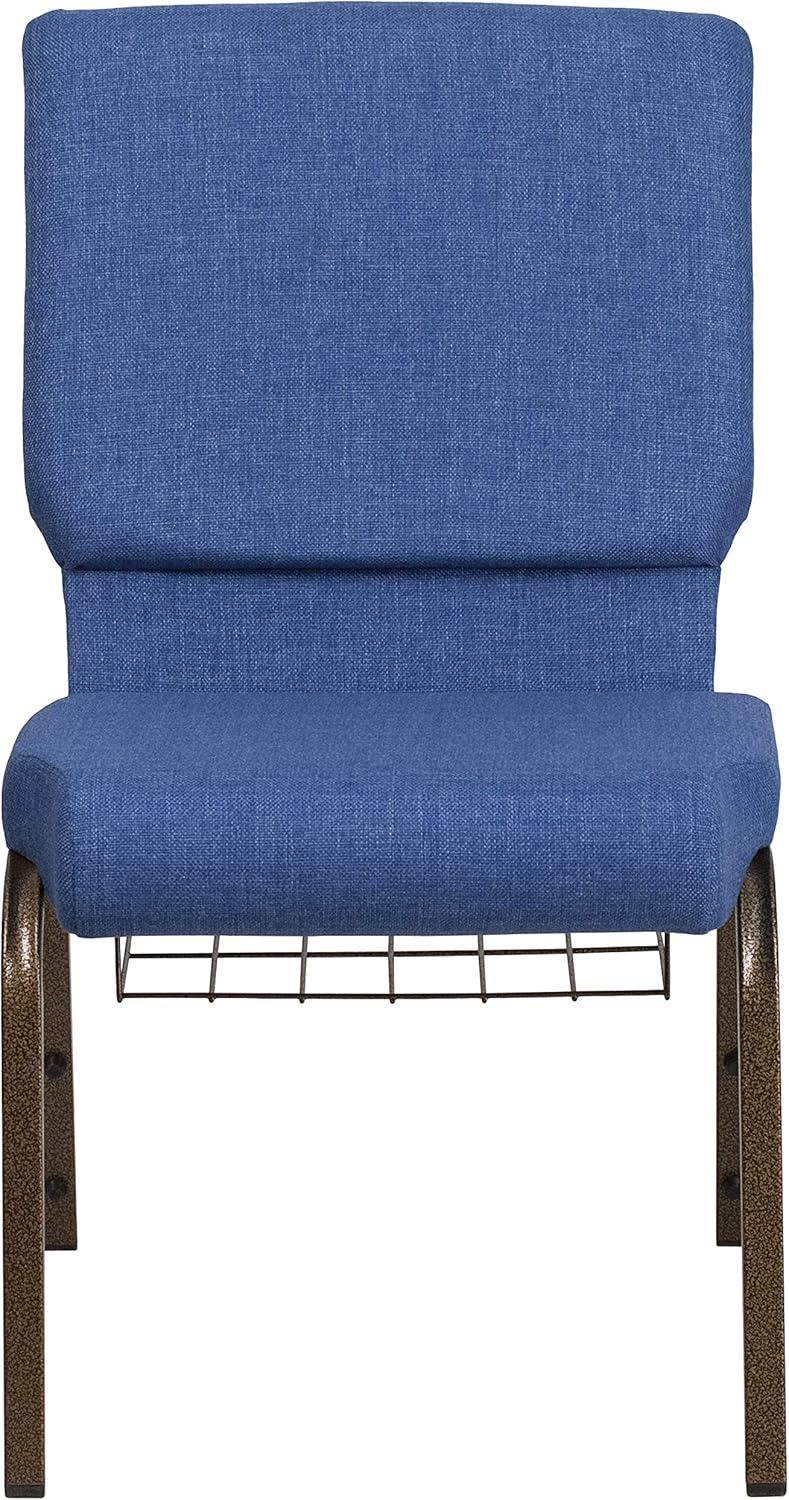 imageFlash Furniture 4 Pk HERCULES Series 185W Church Chair in Black Patterned Fabric with Cup Book Rack Silver Vein FrameBlue FabricGold Vein Frame