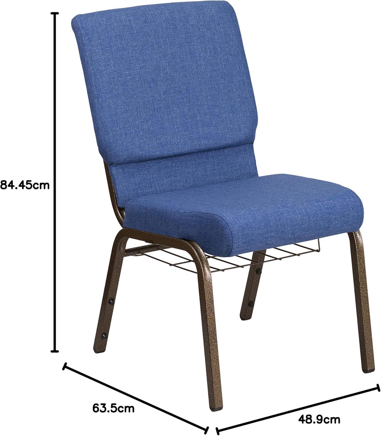 imageFlash Furniture 4 Pk HERCULES Series 185W Church Chair in Black Patterned Fabric with Cup Book Rack Silver Vein FrameBlue FabricGold Vein Frame