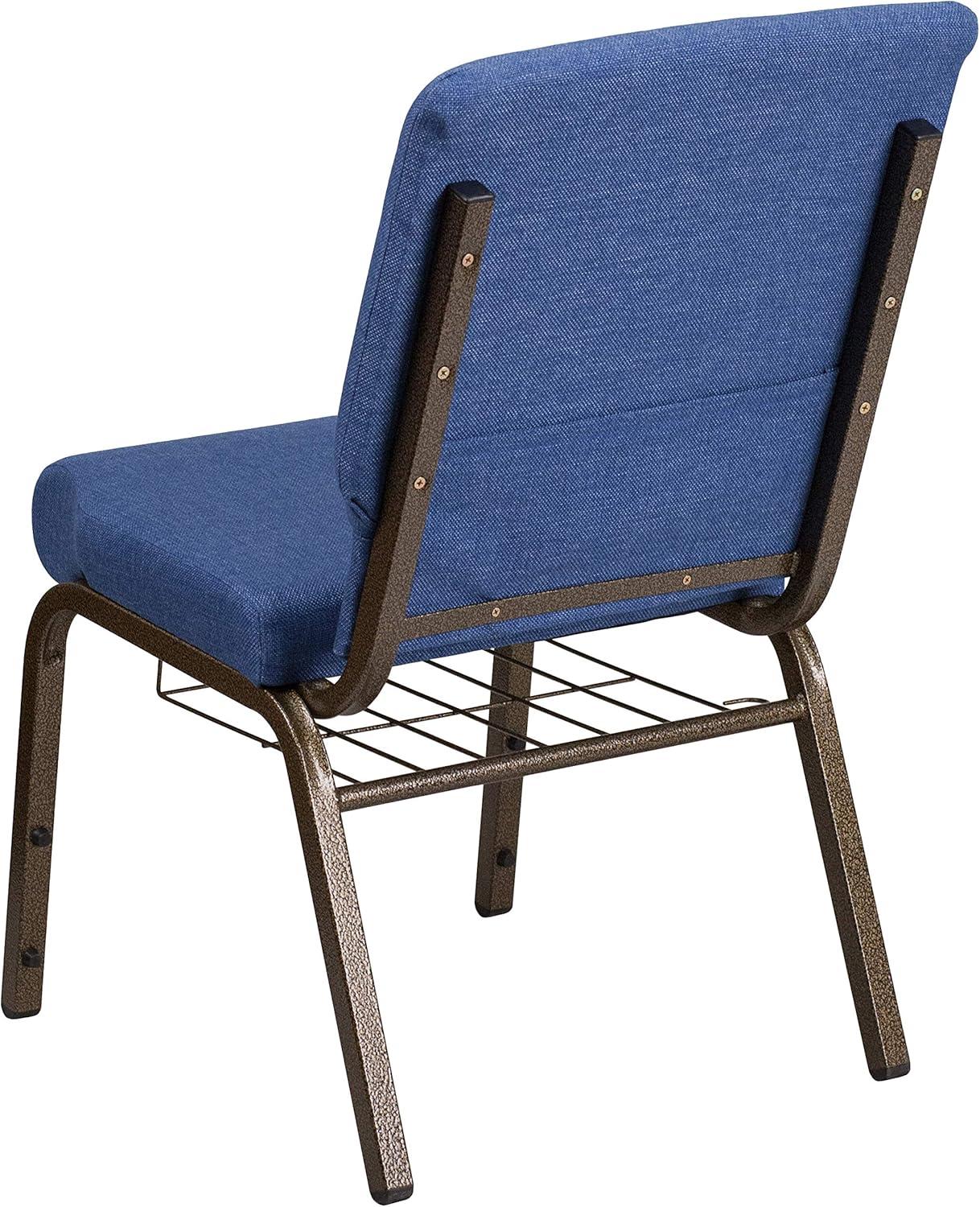 imageFlash Furniture 4 Pk HERCULES Series 185W Church Chair in Black Patterned Fabric with Cup Book Rack Silver Vein FrameBlue FabricGold Vein Frame