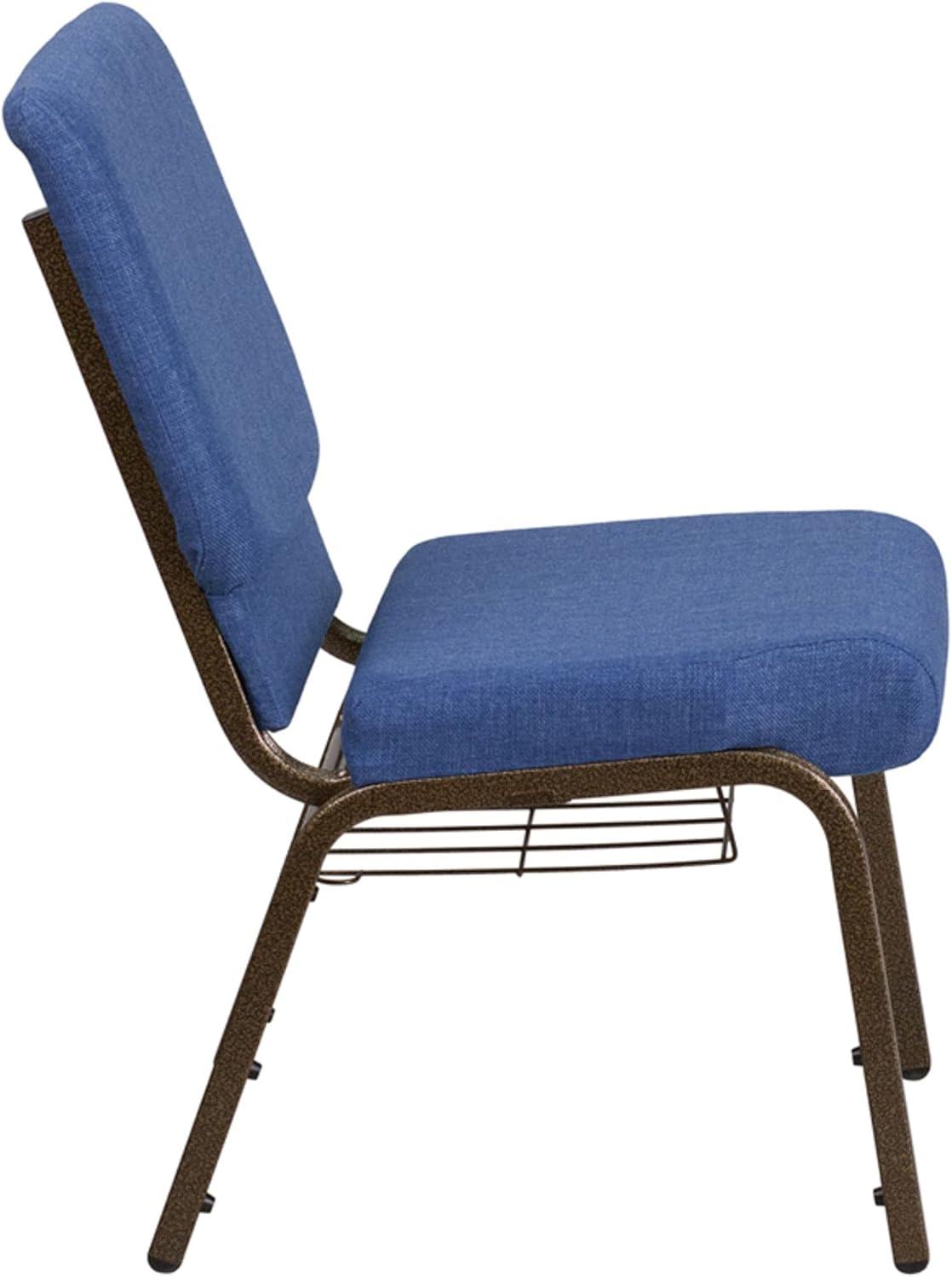 imageFlash Furniture 4 Pk HERCULES Series 185W Church Chair in Black Patterned Fabric with Cup Book Rack Silver Vein FrameBlue FabricGold Vein Frame