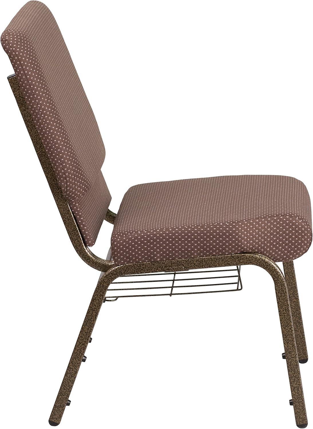 imageFlash Furniture 4 Pk HERCULES Series 185W Church Chair in Black Patterned Fabric with Cup Book Rack Silver Vein FrameBrown Dot FabricGold Vein Frame