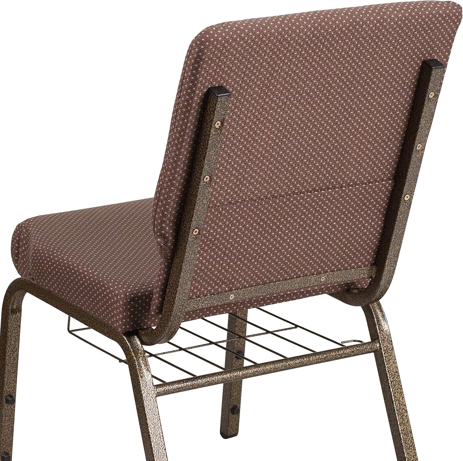 imageFlash Furniture 4 Pk HERCULES Series 185W Church Chair in Black Patterned Fabric with Cup Book Rack Silver Vein FrameBrown Dot FabricGold Vein Frame