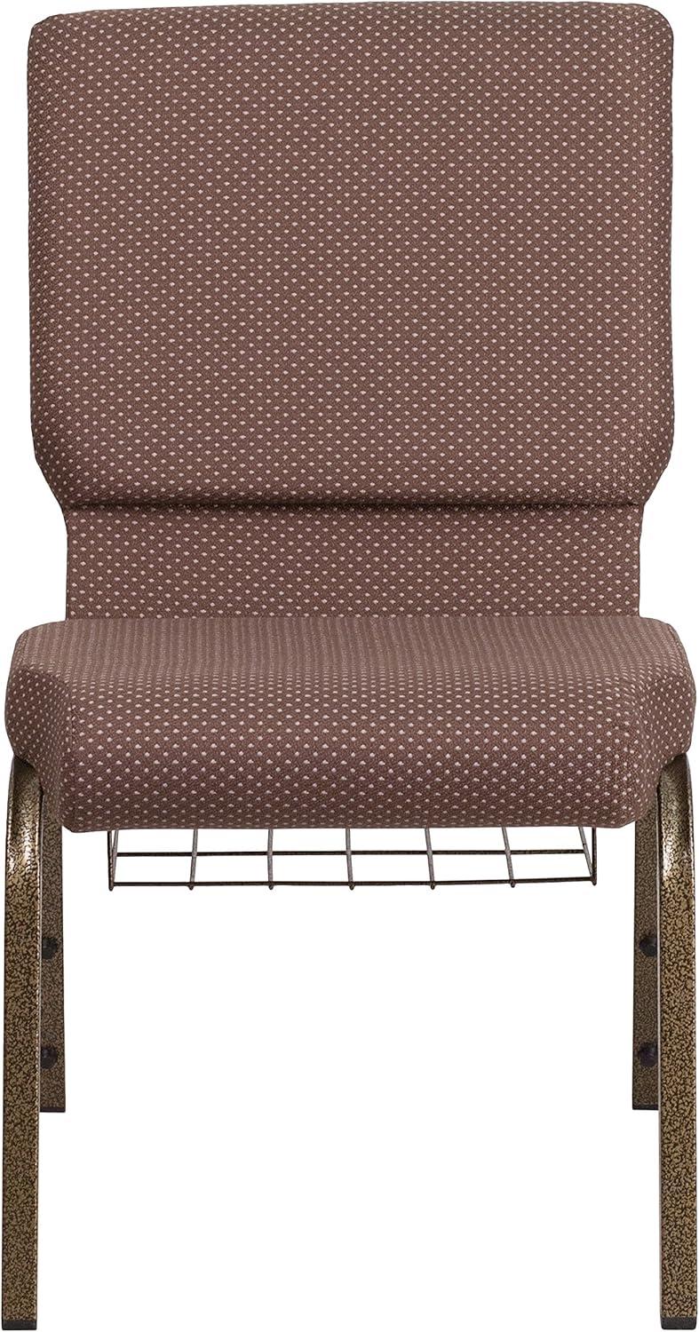 imageFlash Furniture 4 Pk HERCULES Series 185W Church Chair in Black Patterned Fabric with Cup Book Rack Silver Vein FrameBrown Dot FabricGold Vein Frame