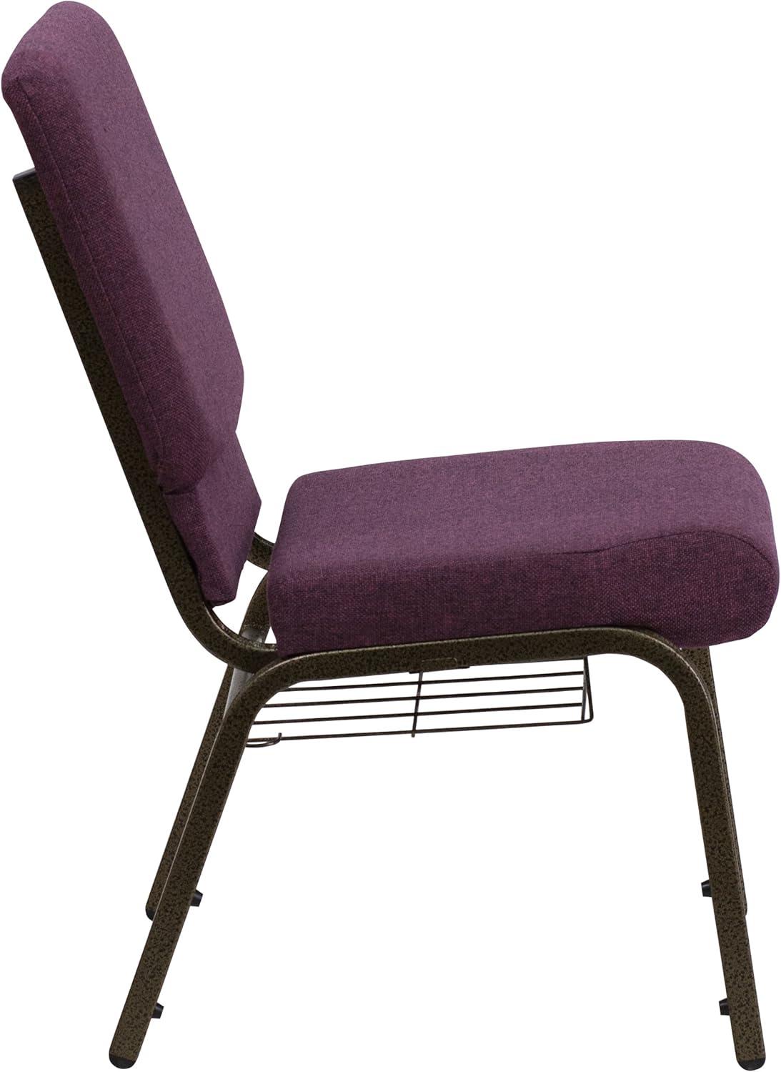 imageFlash Furniture 4 Pk HERCULES Series 185W Church Chair in Black Patterned Fabric with Cup Book Rack Silver Vein FramePlum FabricGold Vein Frame
