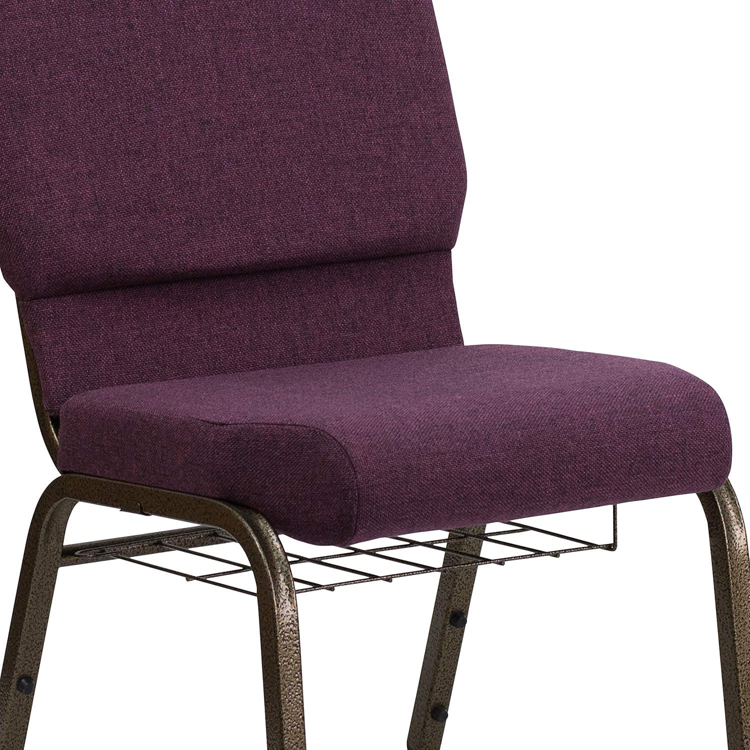 imageFlash Furniture 4 Pk HERCULES Series 185W Church Chair in Black Patterned Fabric with Cup Book Rack Silver Vein FramePlum FabricGold Vein Frame