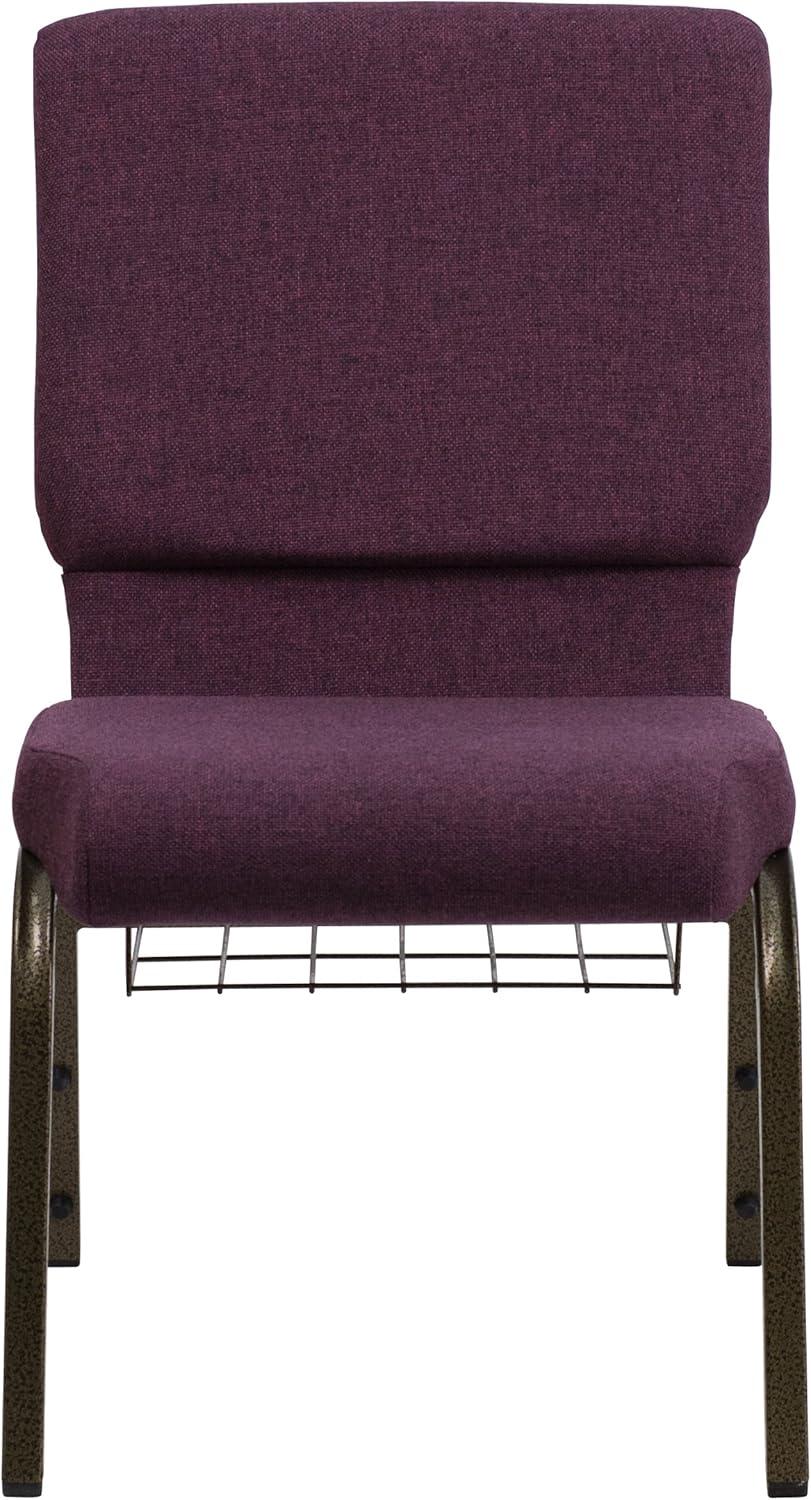 imageFlash Furniture 4 Pk HERCULES Series 185W Church Chair in Black Patterned Fabric with Cup Book Rack Silver Vein FramePlum FabricGold Vein Frame