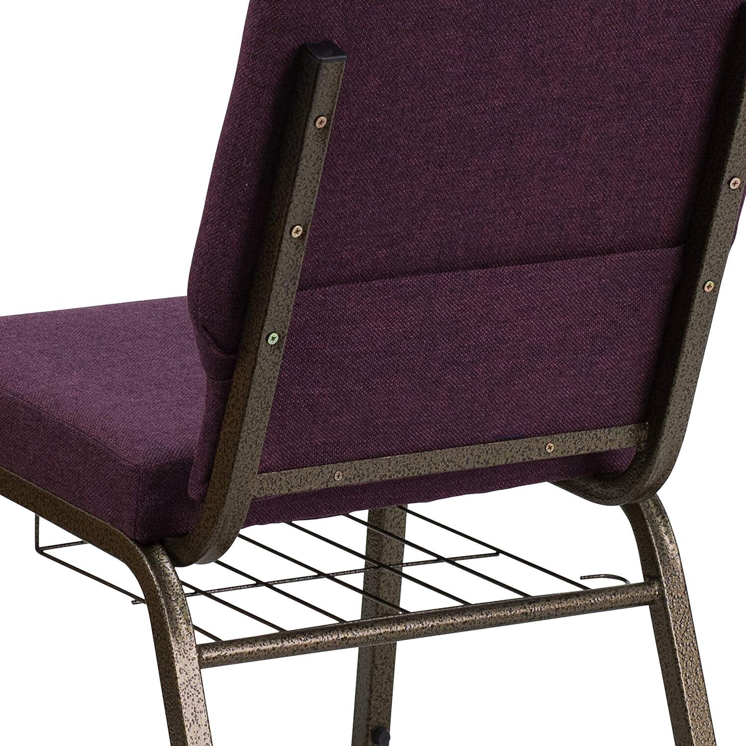 imageFlash Furniture 4 Pk HERCULES Series 185W Church Chair in Black Patterned Fabric with Cup Book Rack Silver Vein FramePlum FabricGold Vein Frame